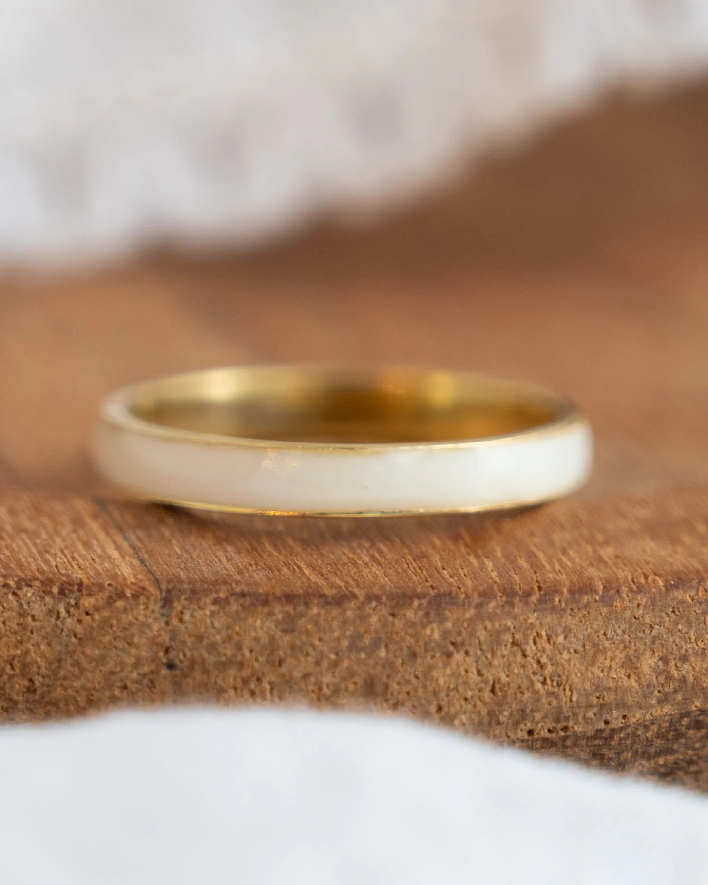 3mm White Enamel Wedding Band in 14k Yellow Gold - Image 6