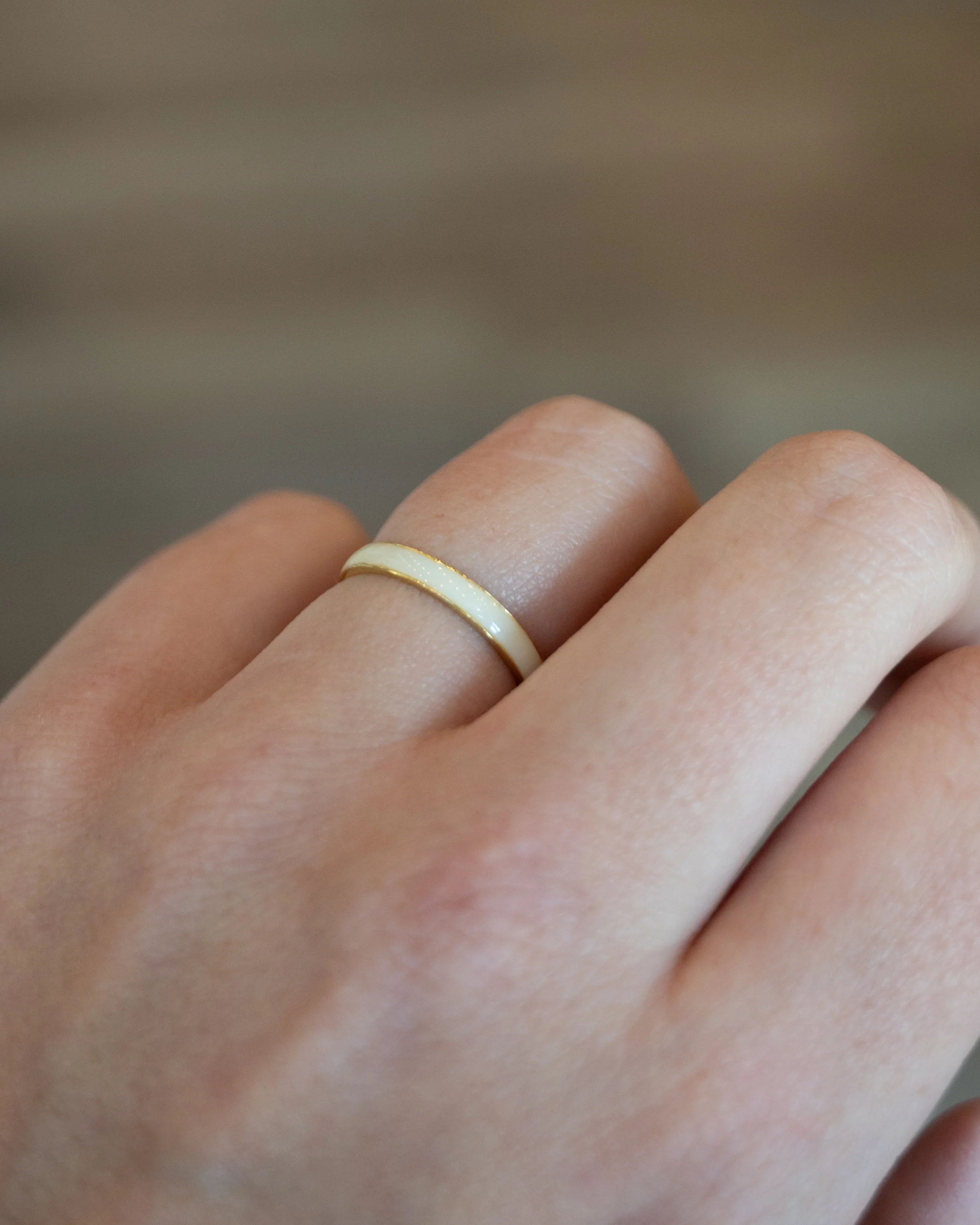 3mm White Enamel Wedding Band in 14k Yellow Gold - Image 7