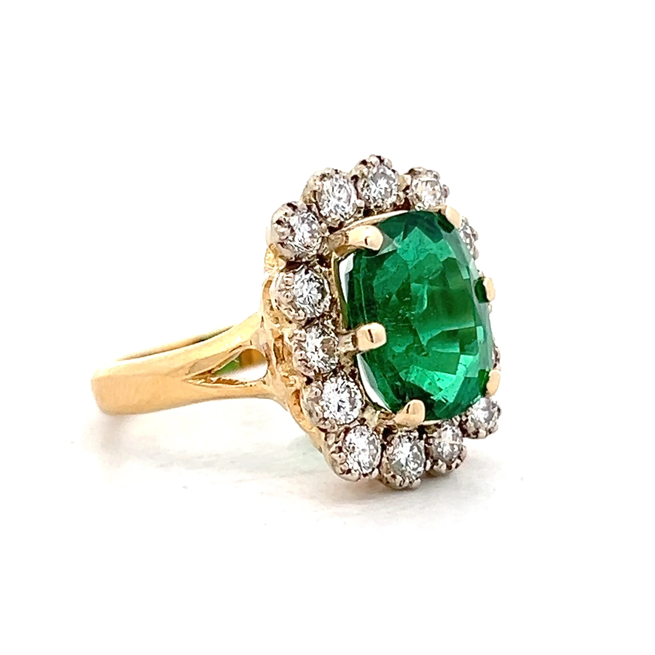 4.03 Cushion Cut Emerald & Diamond Cocktail Ring 18k - Image 3