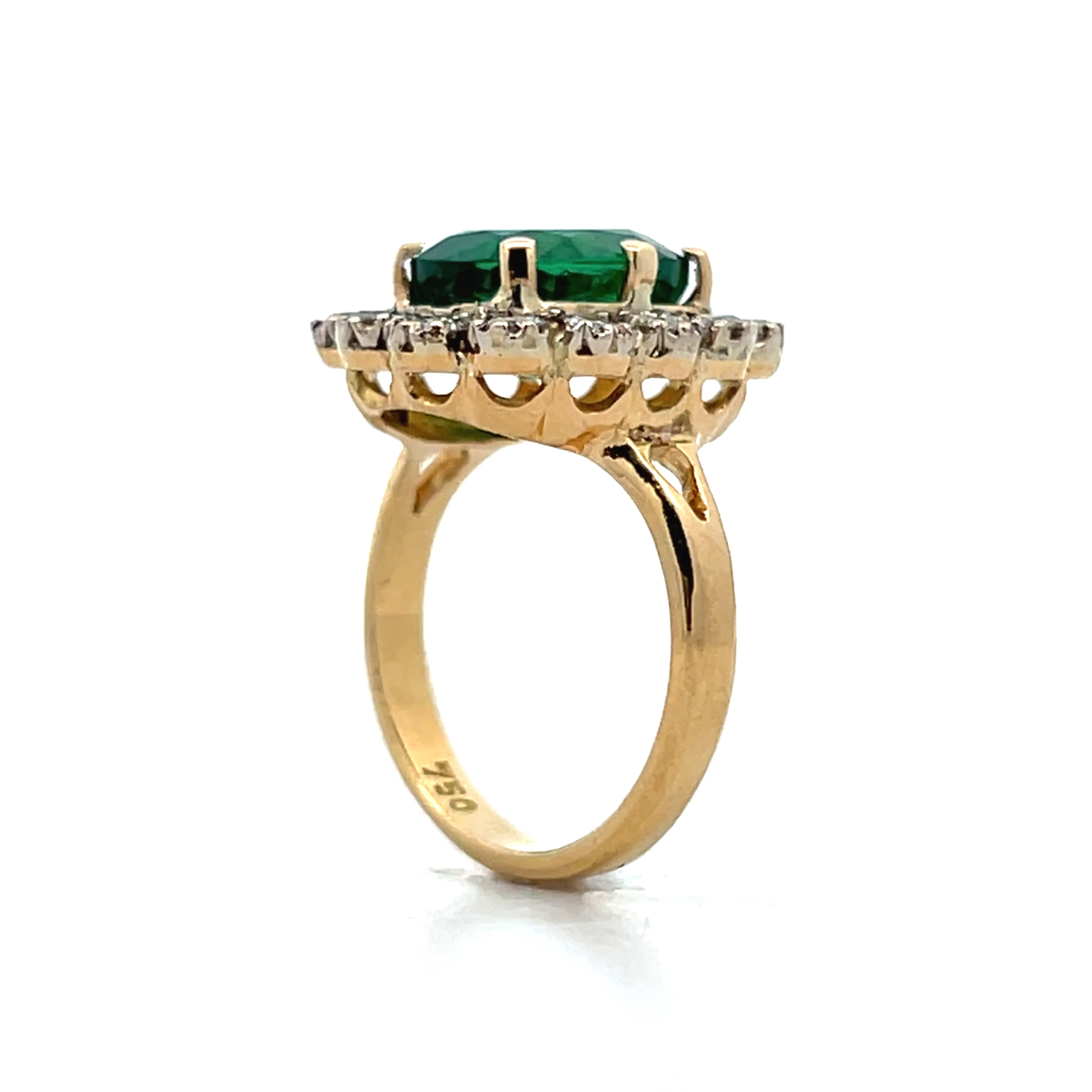 4.03 Cushion Cut Emerald & Diamond Cocktail Ring 18k - Image 5