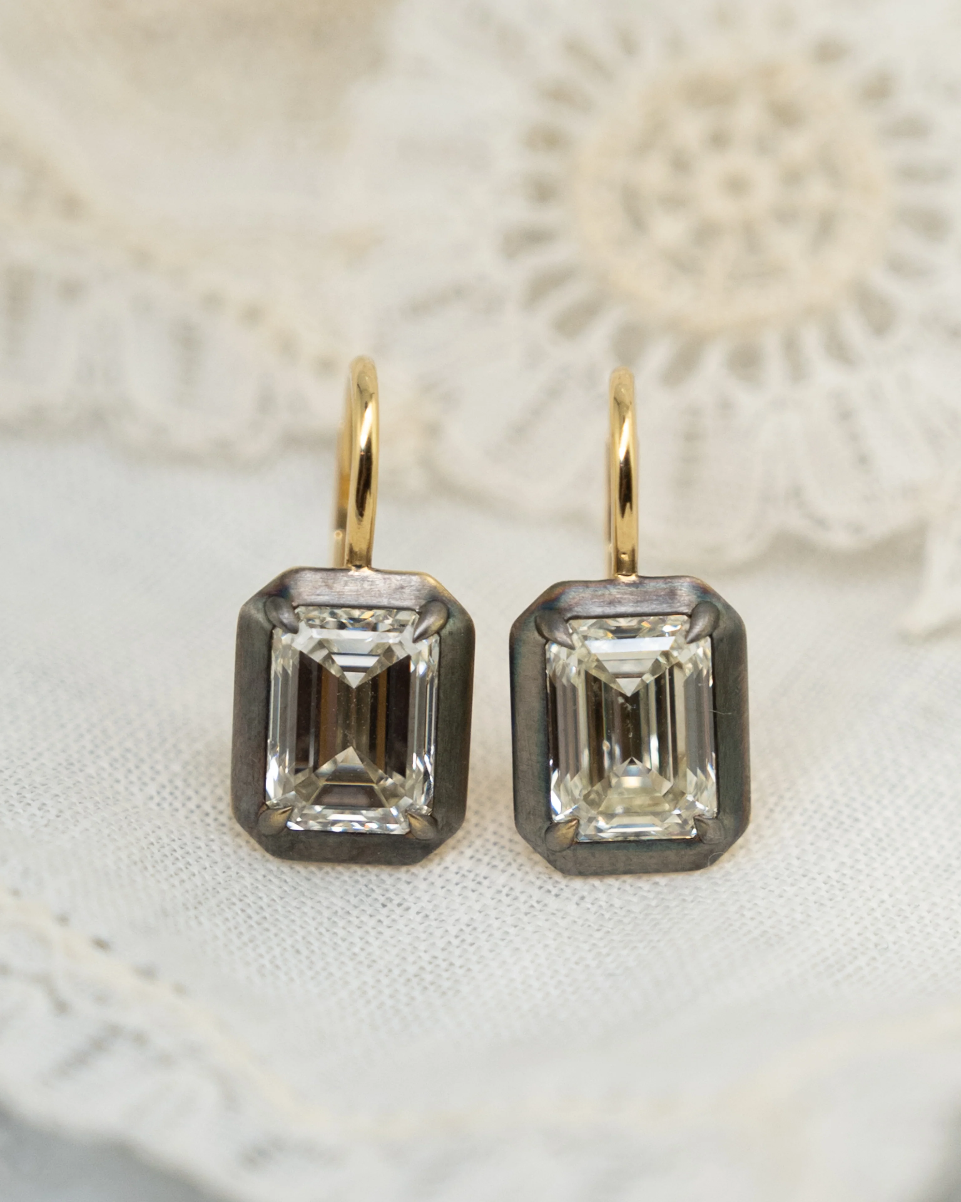 4.04 Emerald Cut Diamond Drop Earrings in 18k - Image 4