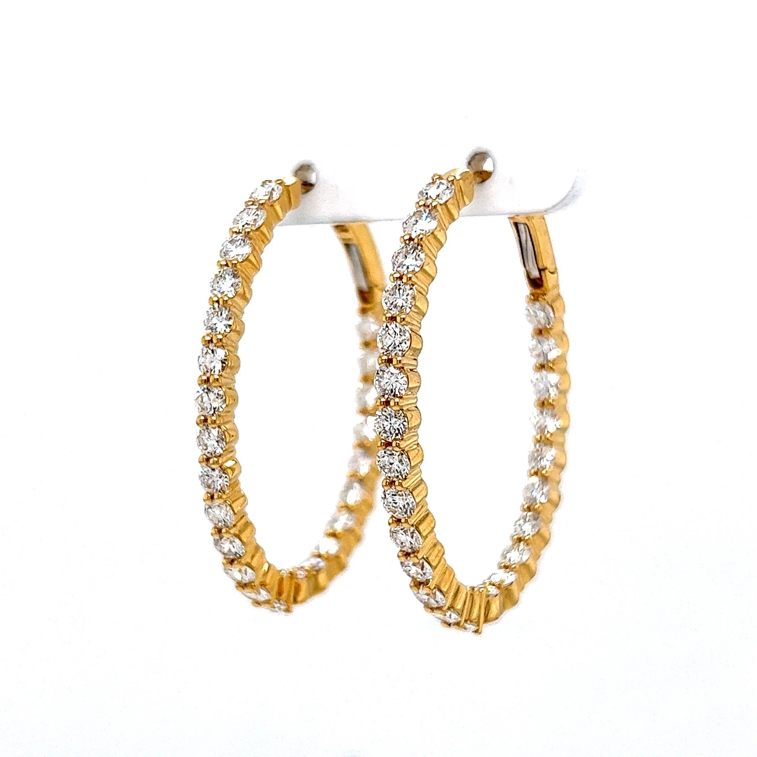 4.05 Diamond Oval Hoop Earrings in 18k Yellow Gold - Image 2