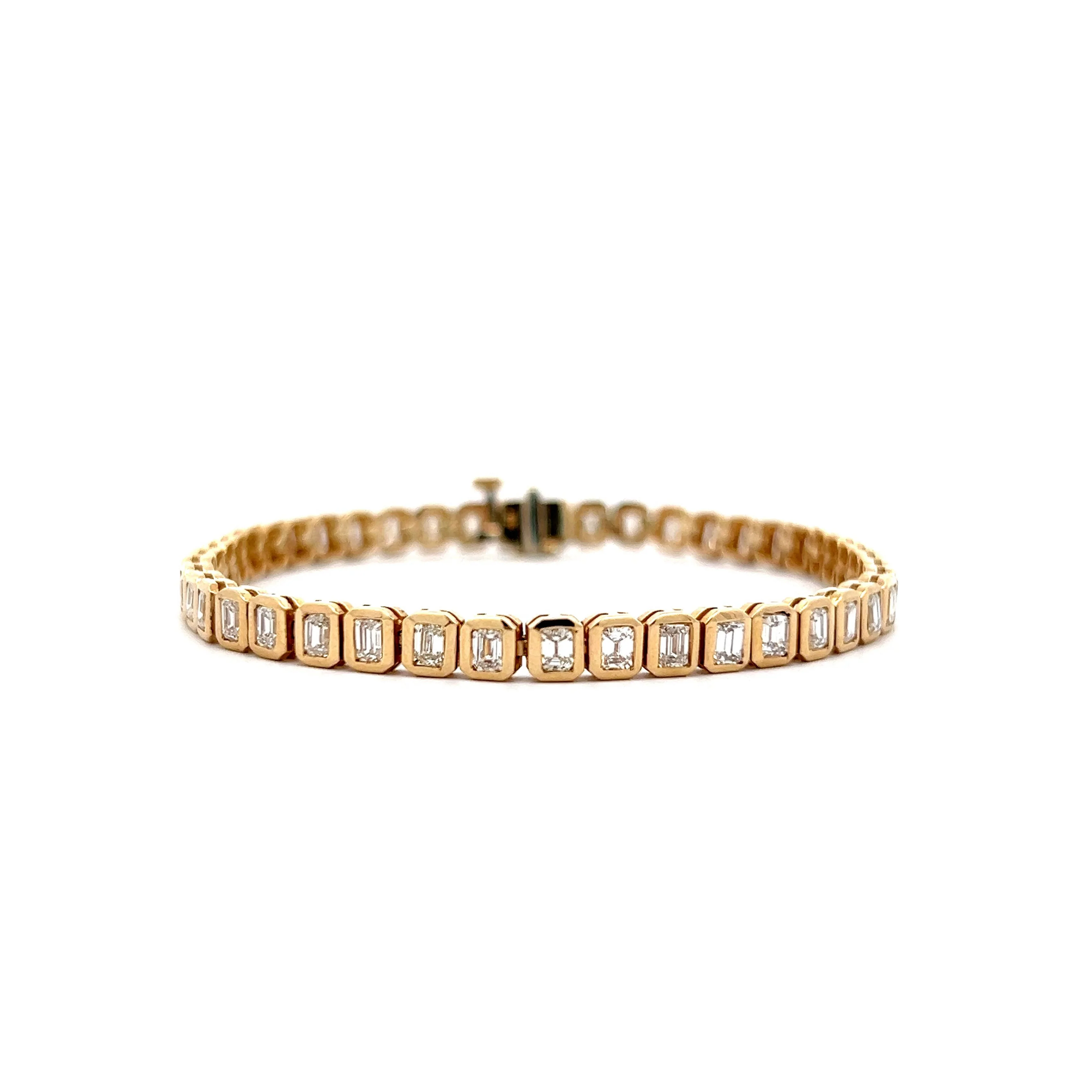 4.05 Emerald Cut Diamond Tennis Bracelet 18k Yellow Gold