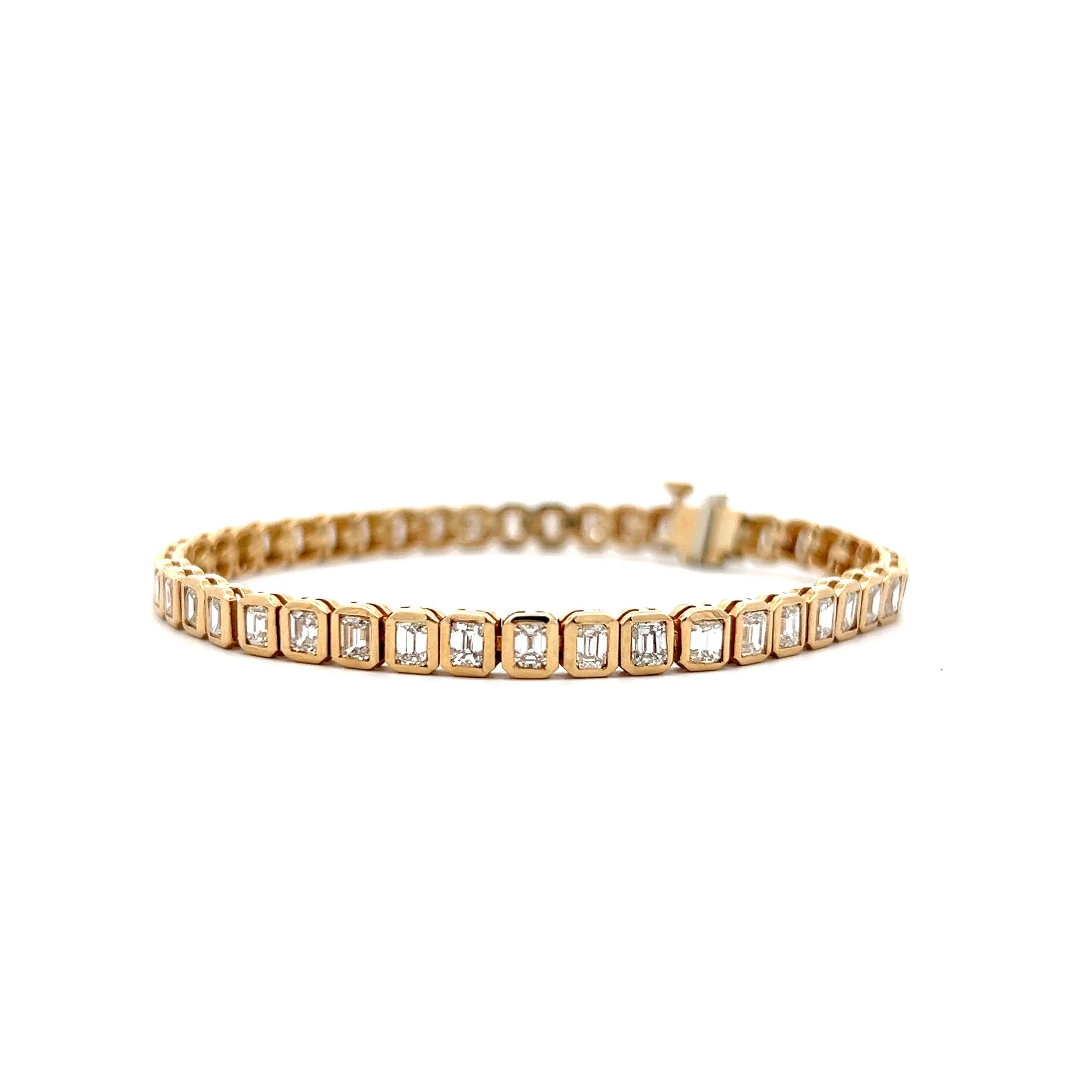 4.05 Emerald Cut Diamond Tennis Bracelet 18k Yellow Gold - Image 2