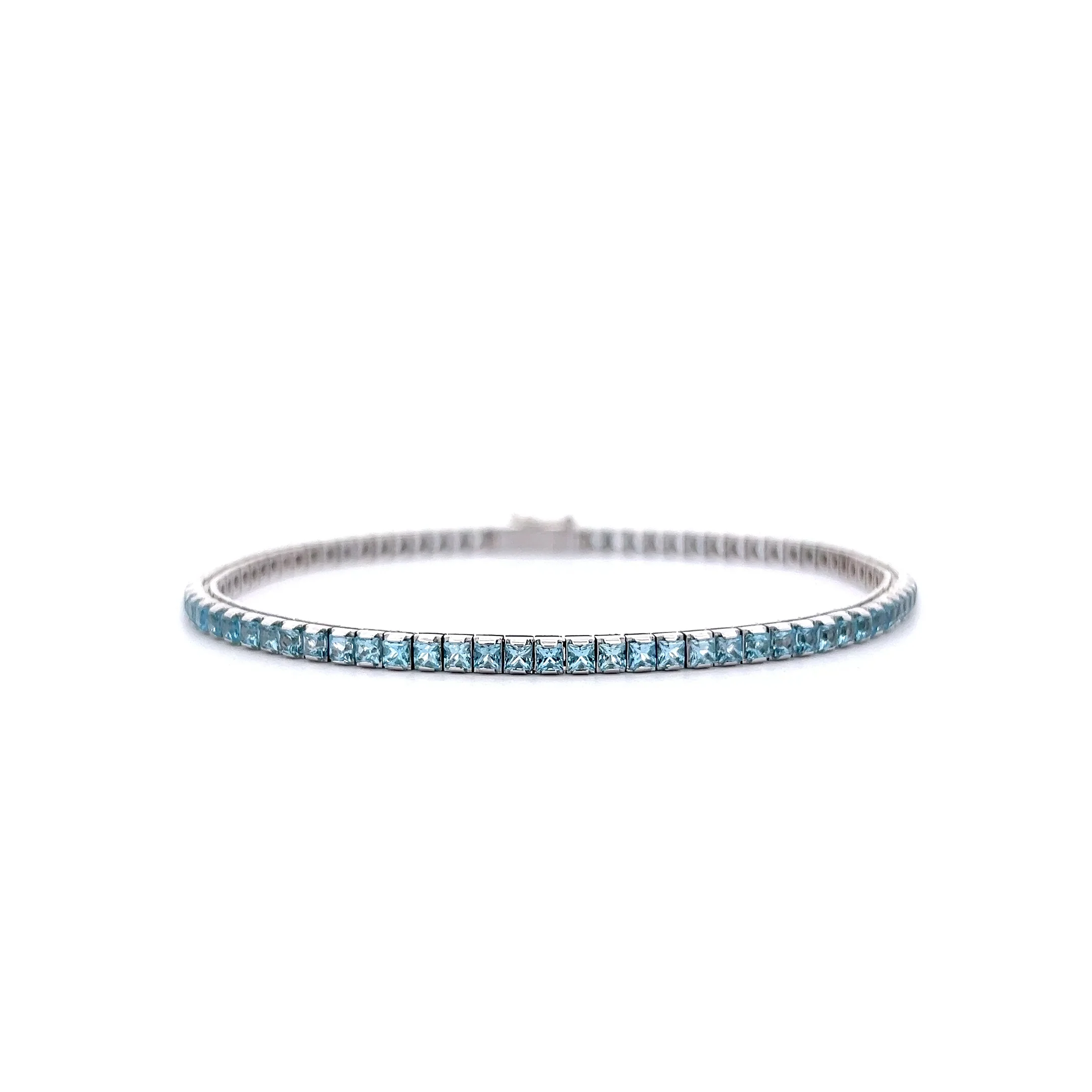 4.05 Princess Aquamarine Line Bracelet 14k White Gold