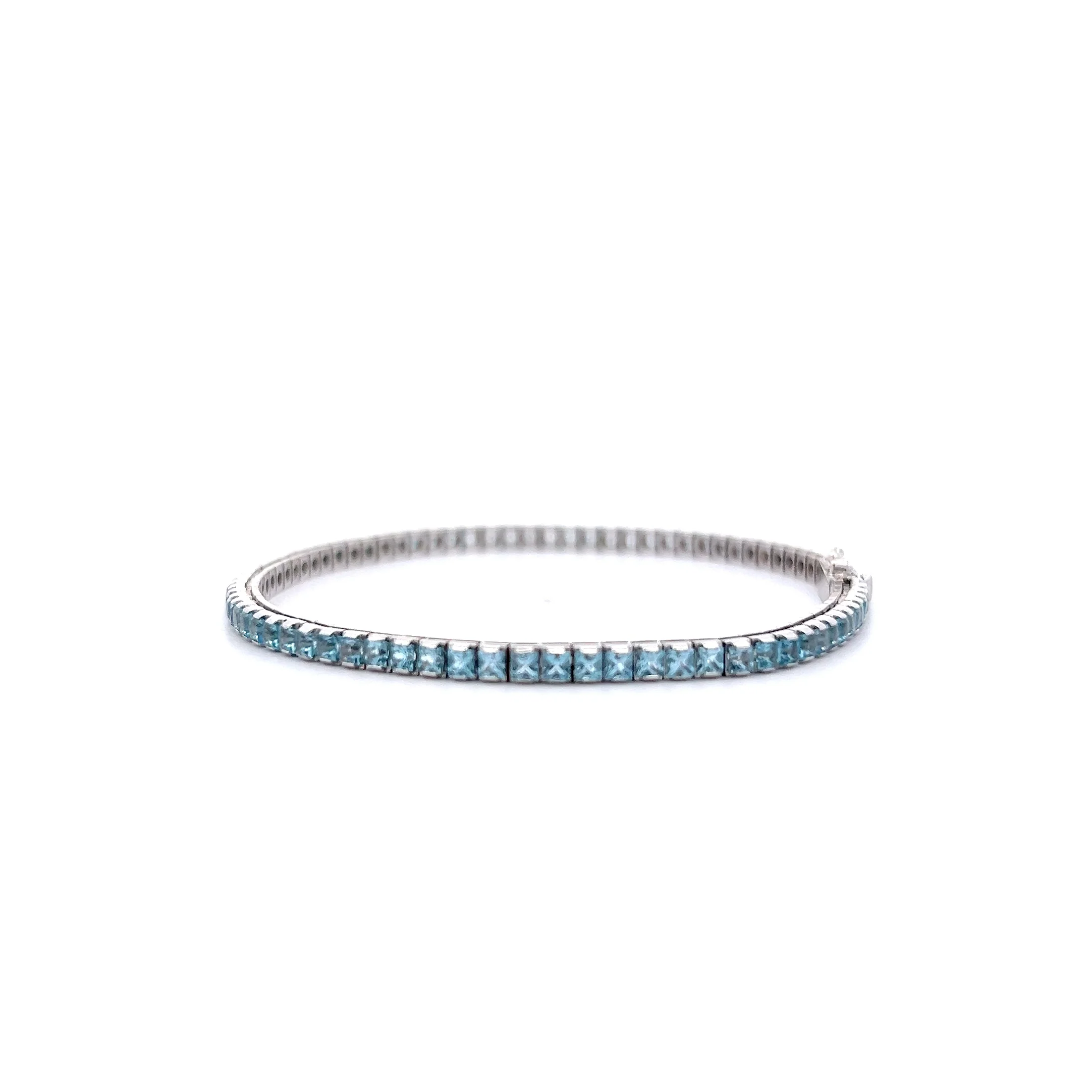 4.05 Princess Aquamarine Line Bracelet 14k White Gold - Image 2