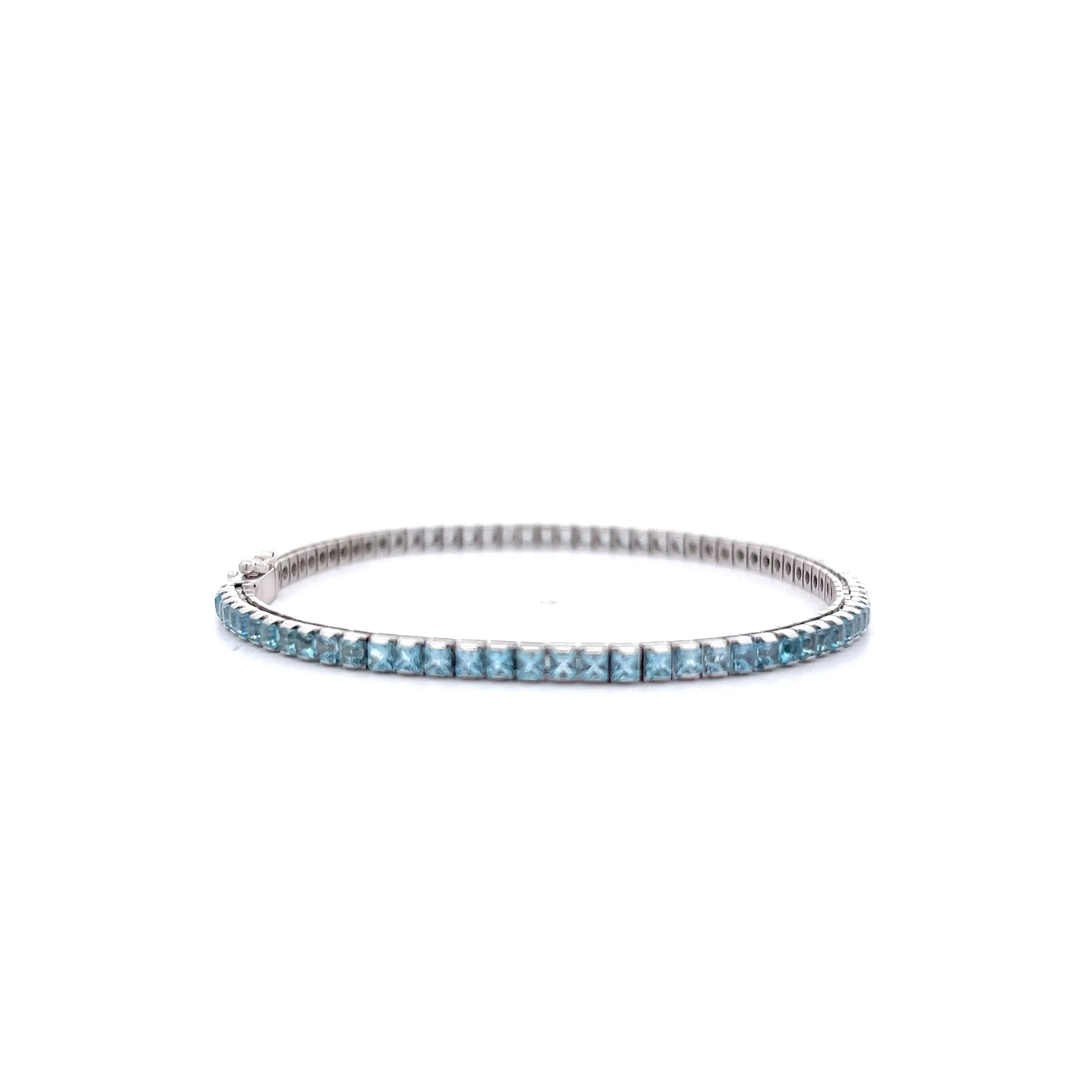 4.05 Princess Aquamarine Line Bracelet 14k White Gold - Image 3