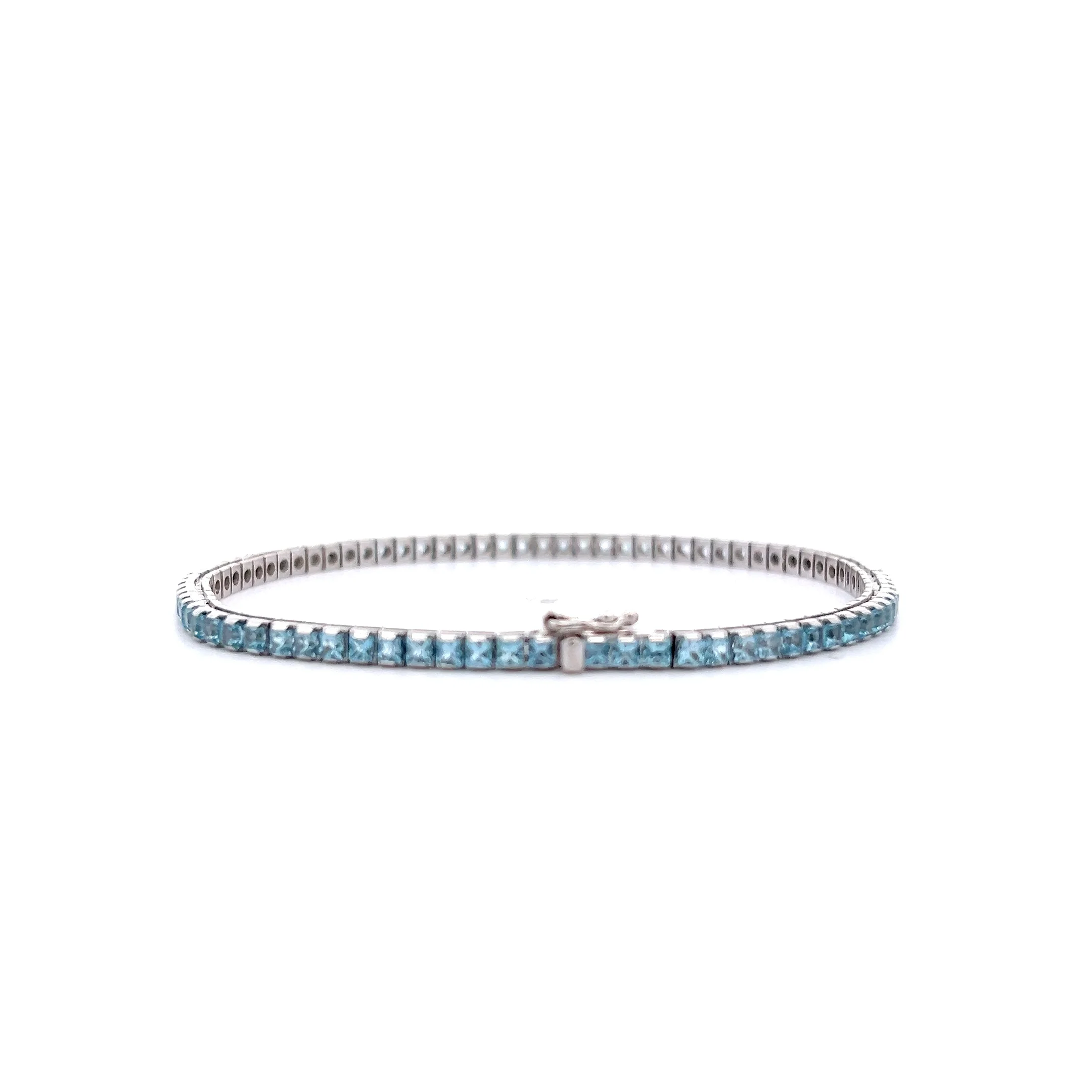 4.05 Princess Aquamarine Line Bracelet 14k White Gold - Image 4