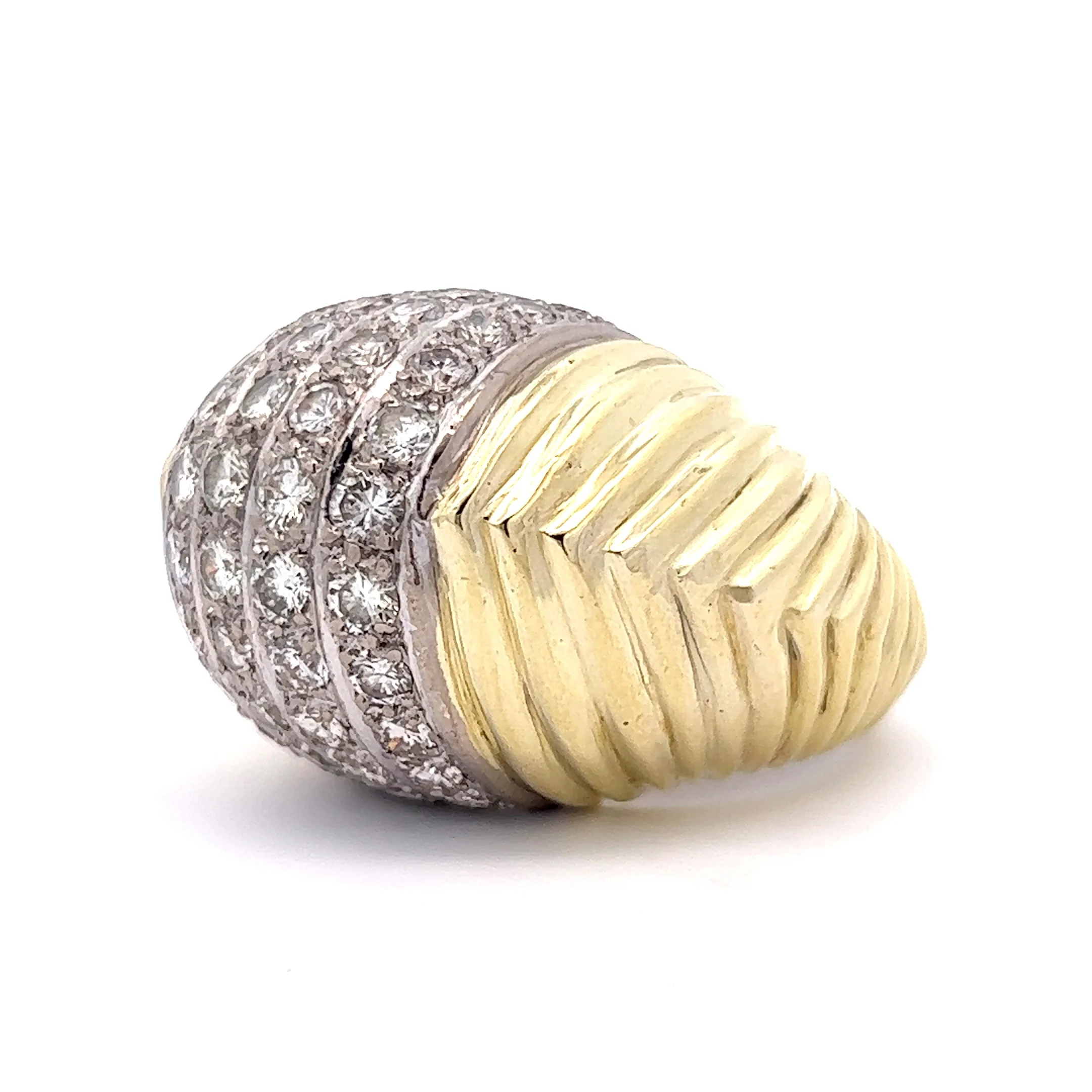 4.16 Mid-Century Pave Diamond Cocktail Ring in 18k Yellow Gold - Image 2