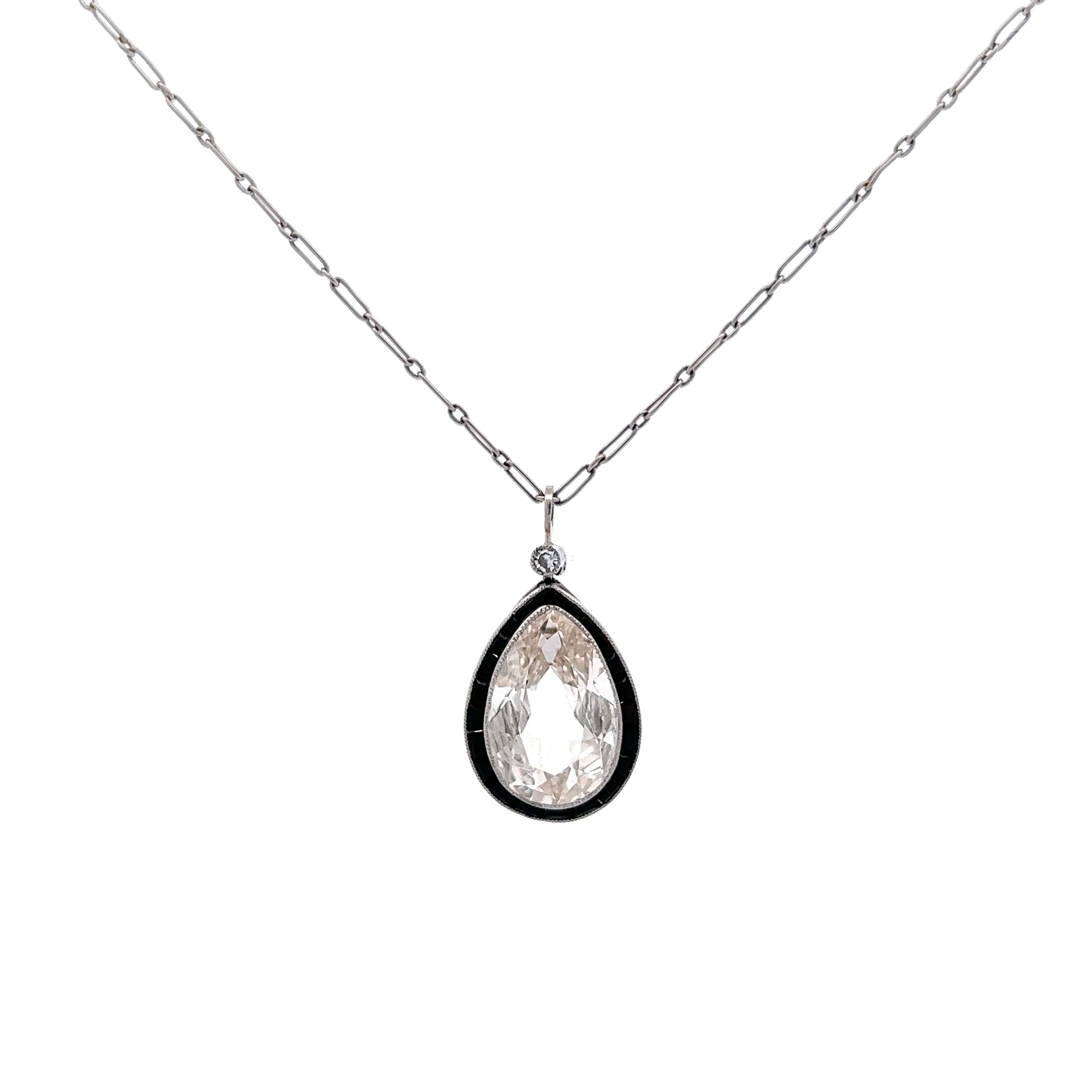 4.19 Vintage Art Deco Pear Cut Diamond Pendant in Platinum