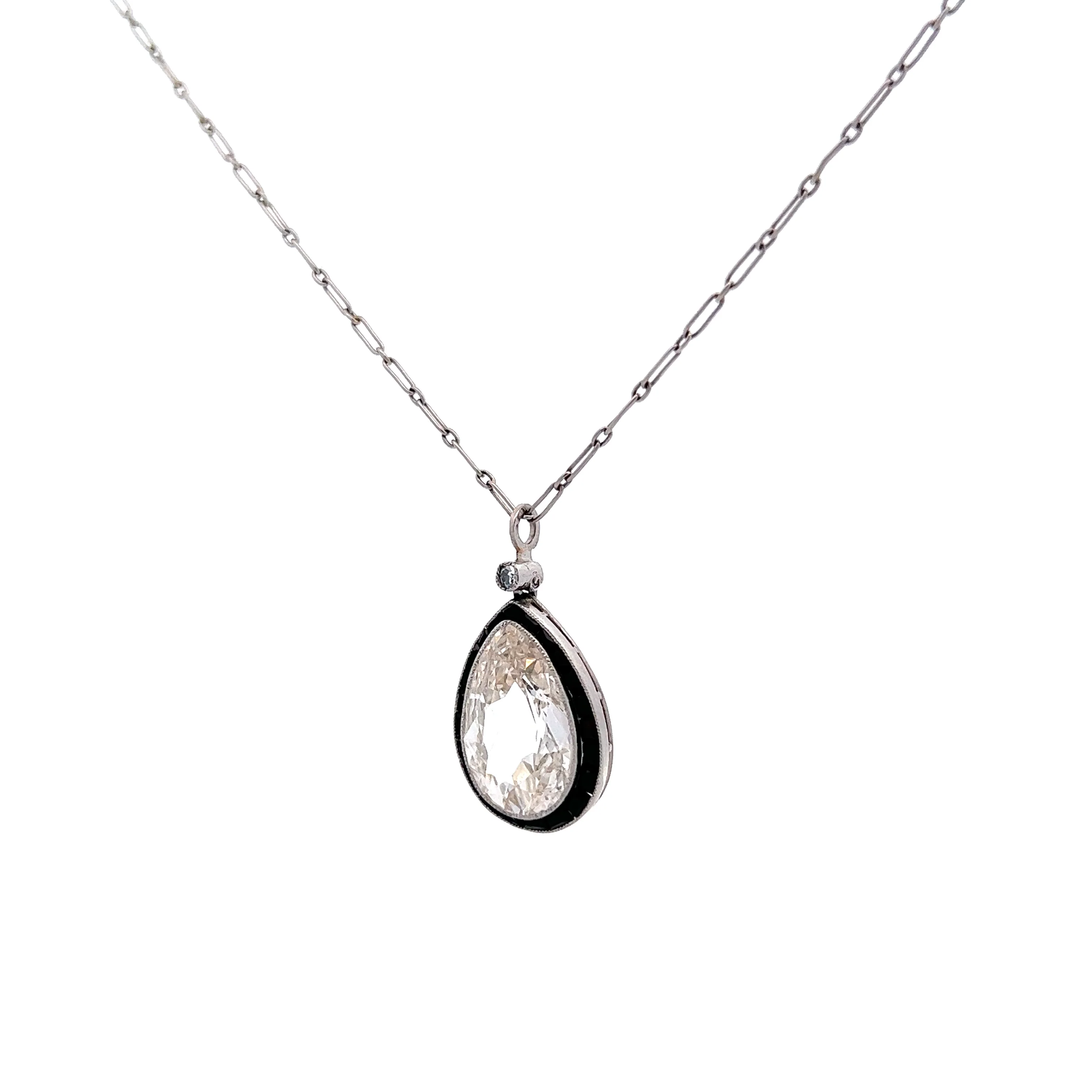 4.19 Vintage Art Deco Pear Cut Diamond Pendant in Platinum - Image 2