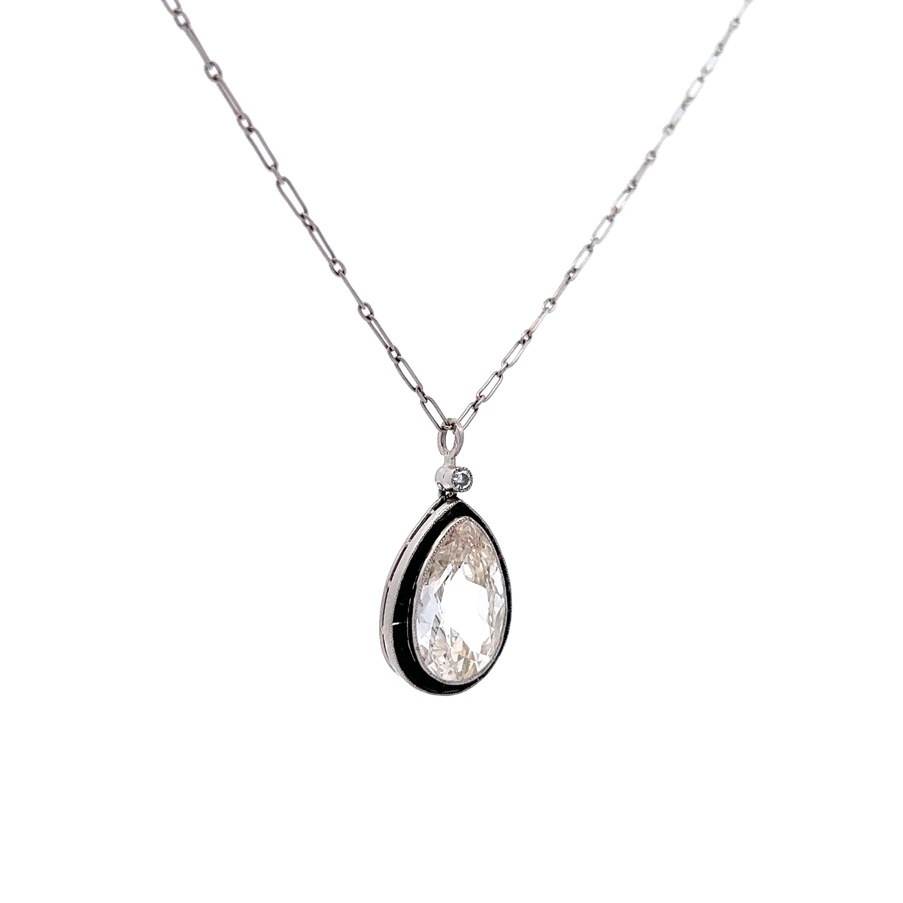 4.19 Vintage Art Deco Pear Cut Diamond Pendant in Platinum - Image 3