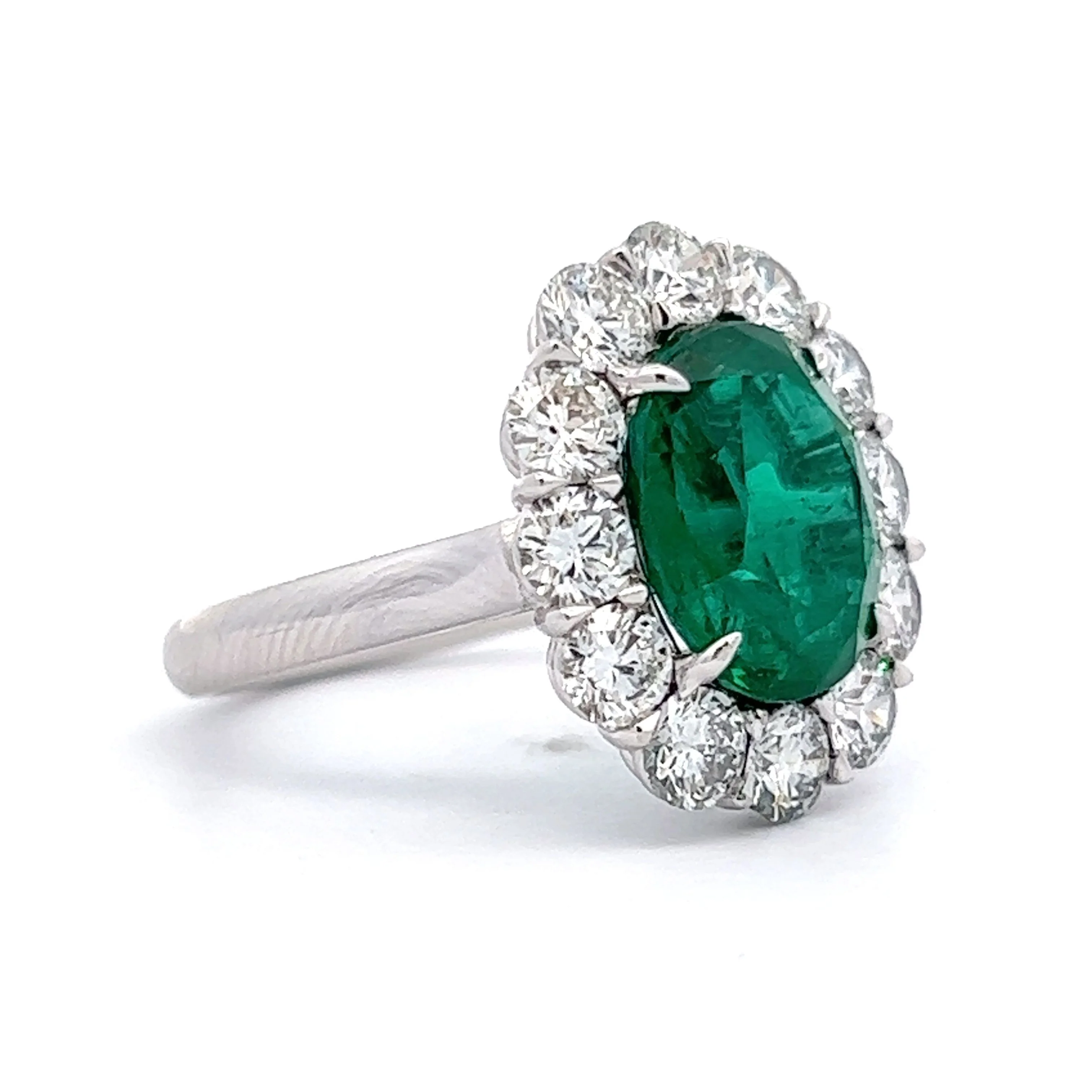 4.33 Oval Green Emerald & Diamond Halo Cocktail Ring in Platinum - Image 3