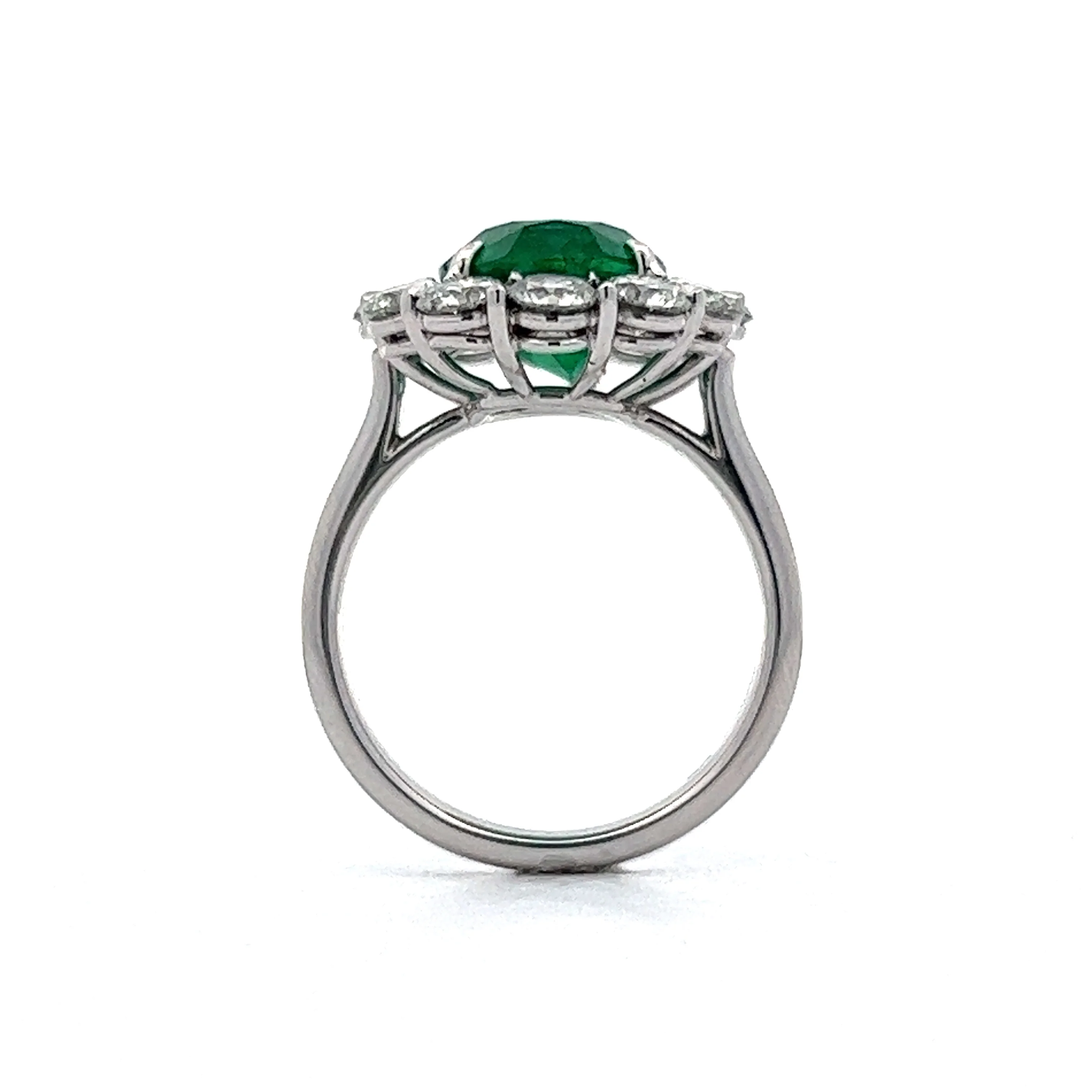4.33 Oval Green Emerald & Diamond Halo Cocktail Ring in Platinum - Image 4