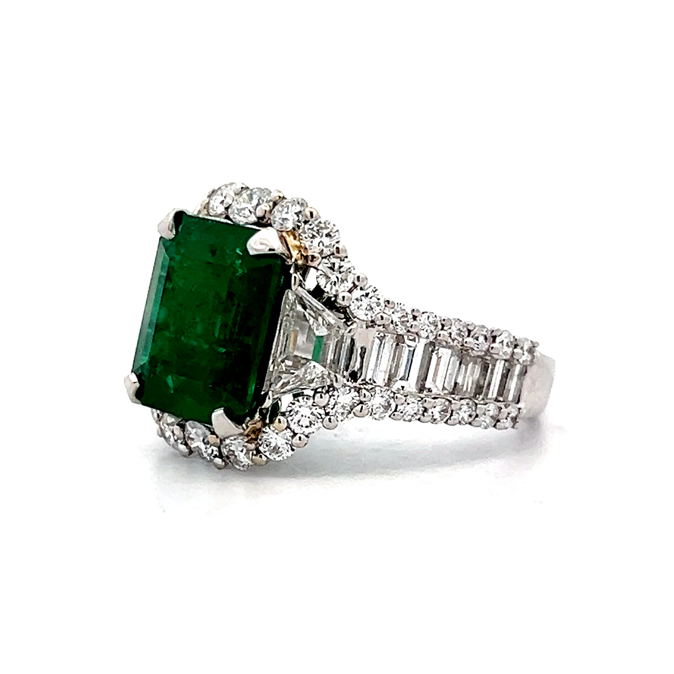 4.34 Emerald Cut Emerald & Diamond Ring in 18k - Image 2