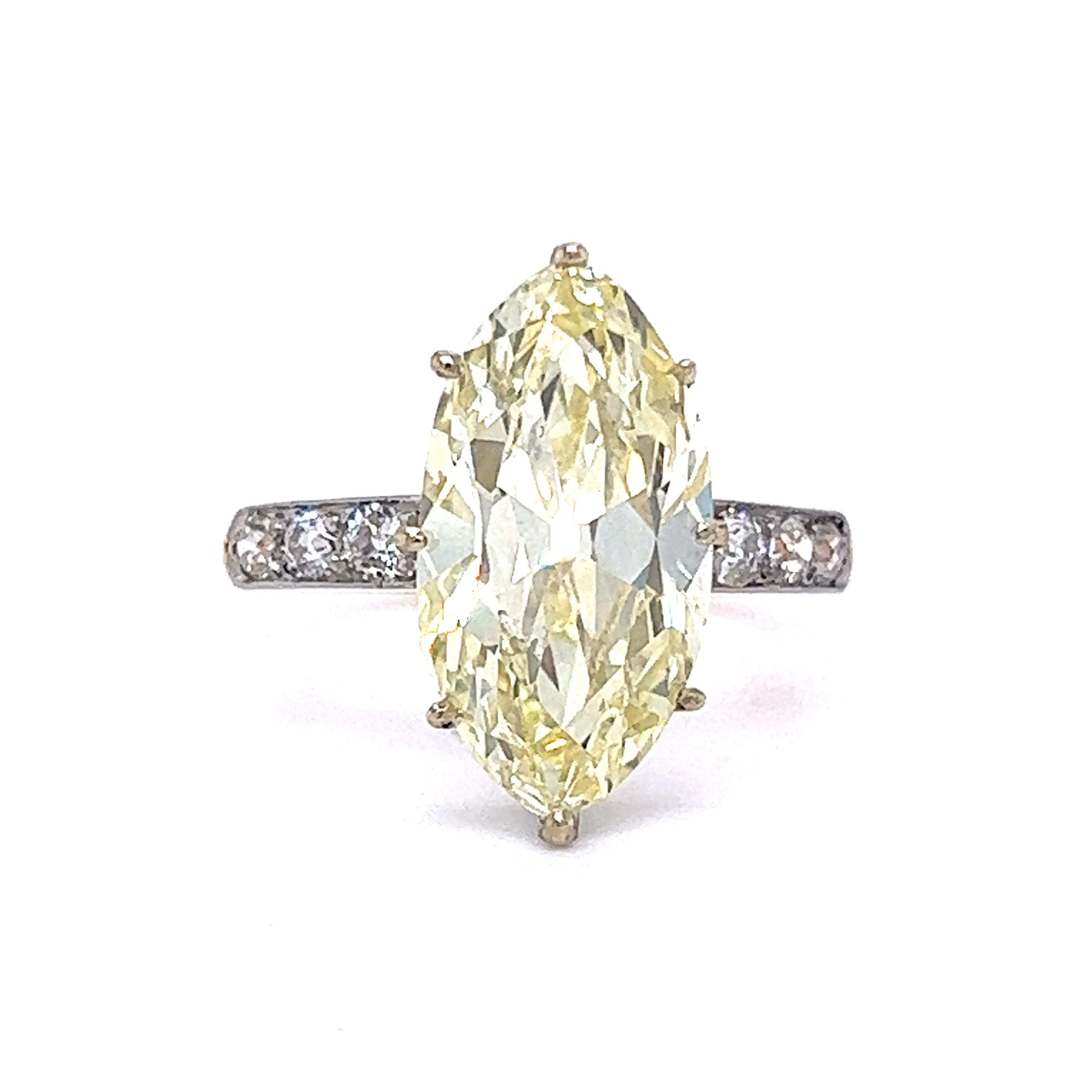 4.39 Marquise Fancy Yellow Diamond Engagement Ring in Platinum & 18k
