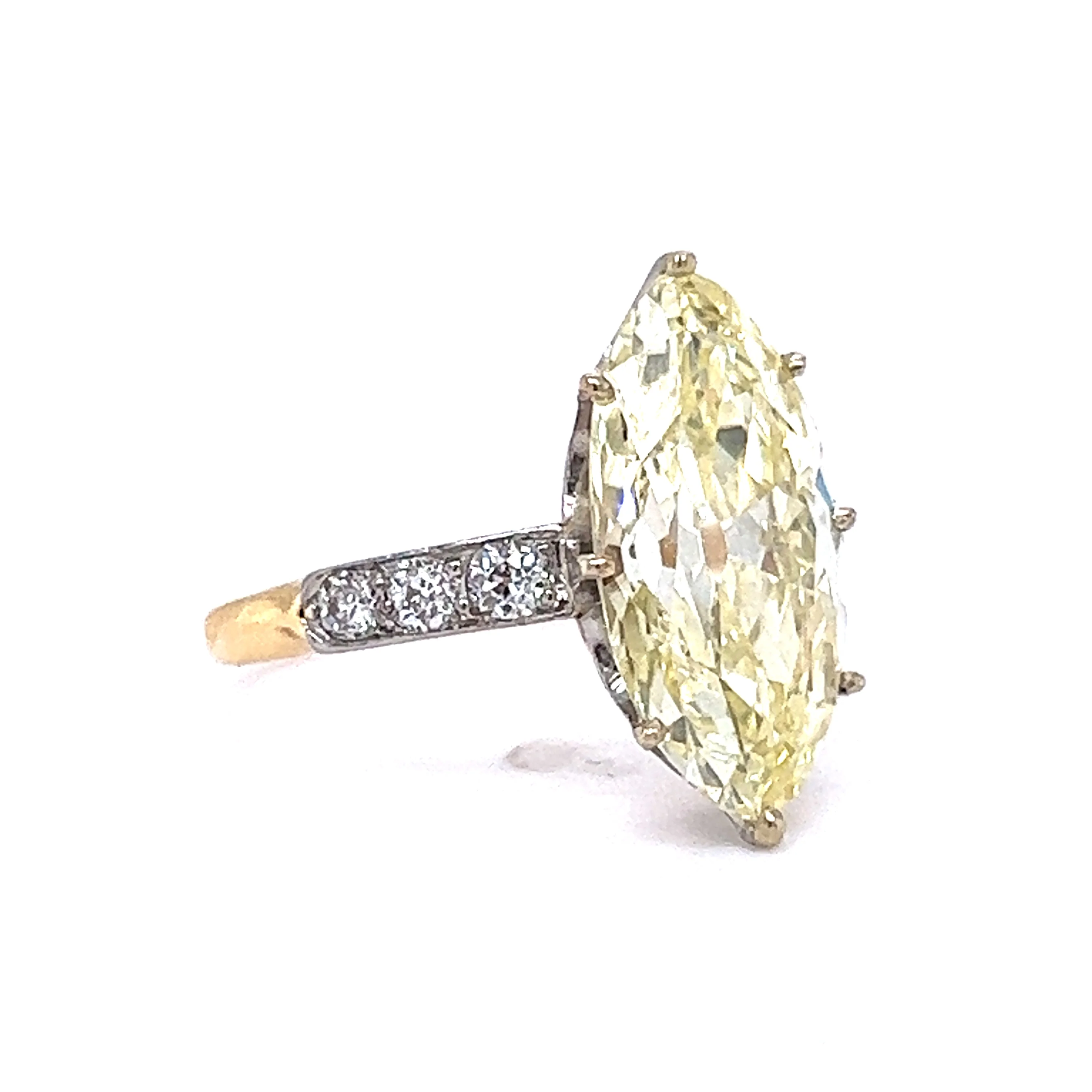 4.39 Marquise Fancy Yellow Diamond Engagement Ring in Platinum & 18k - Image 3