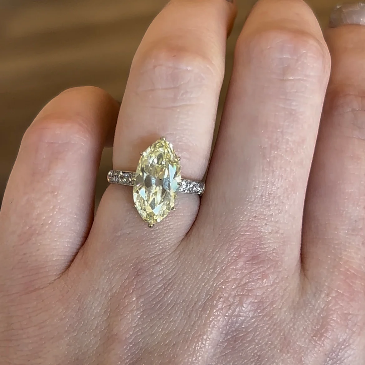 4.39 Marquise Fancy Yellow Diamond Engagement Ring in Platinum & 18k - Image 6