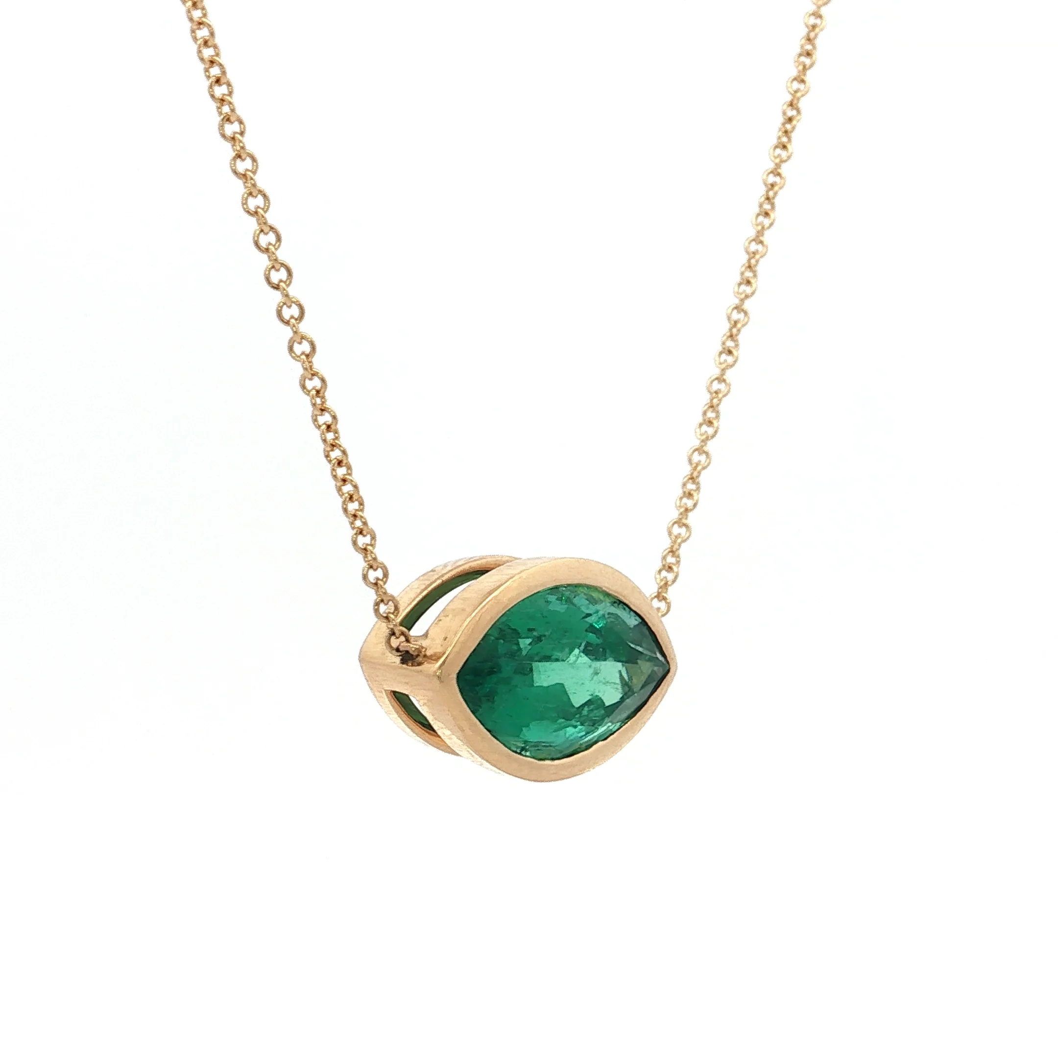 4.46 Marquise Emerald Pendant Necklace 18k - Image 3