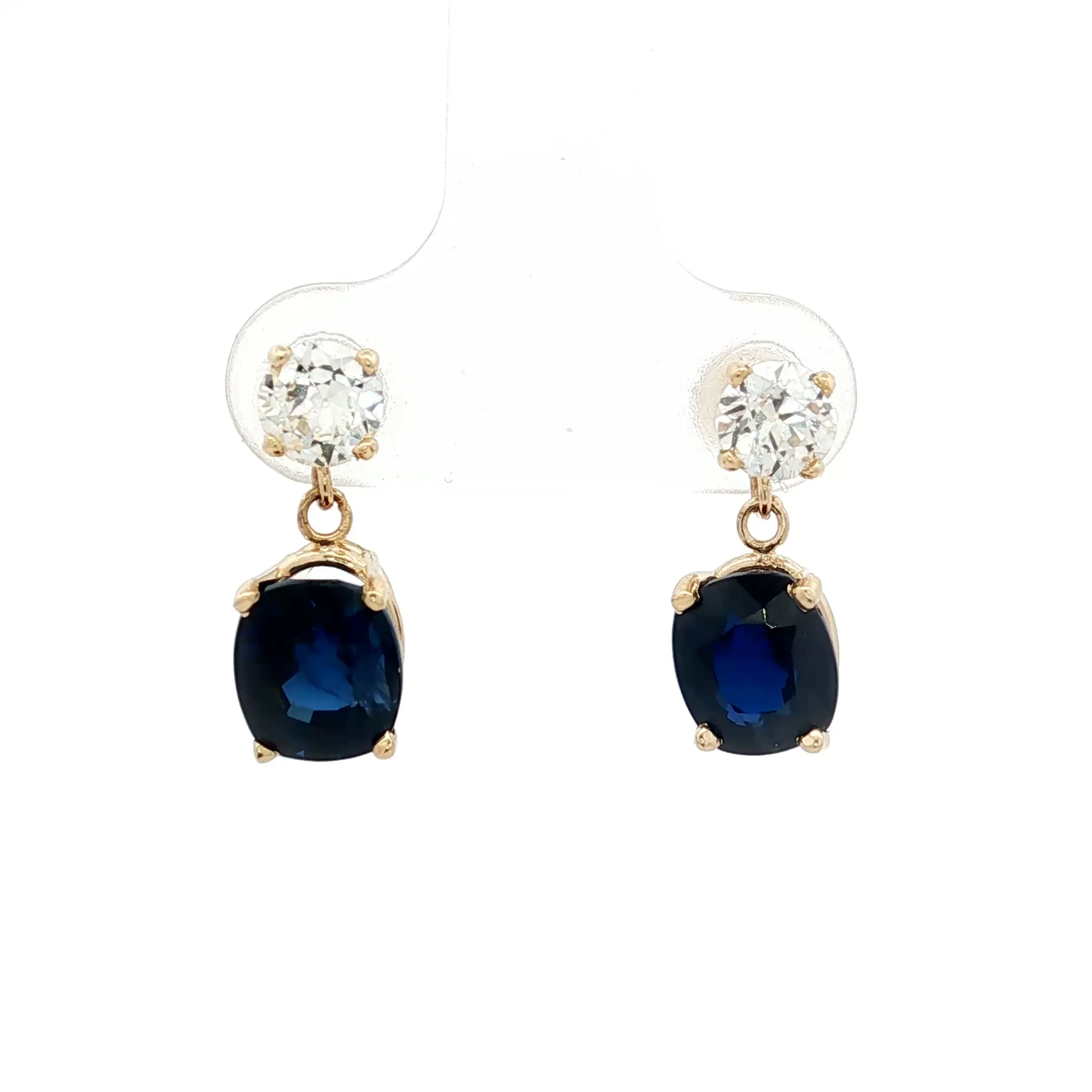 4.52 Cushion Sapphire & Diamond Drop Earrings 14k