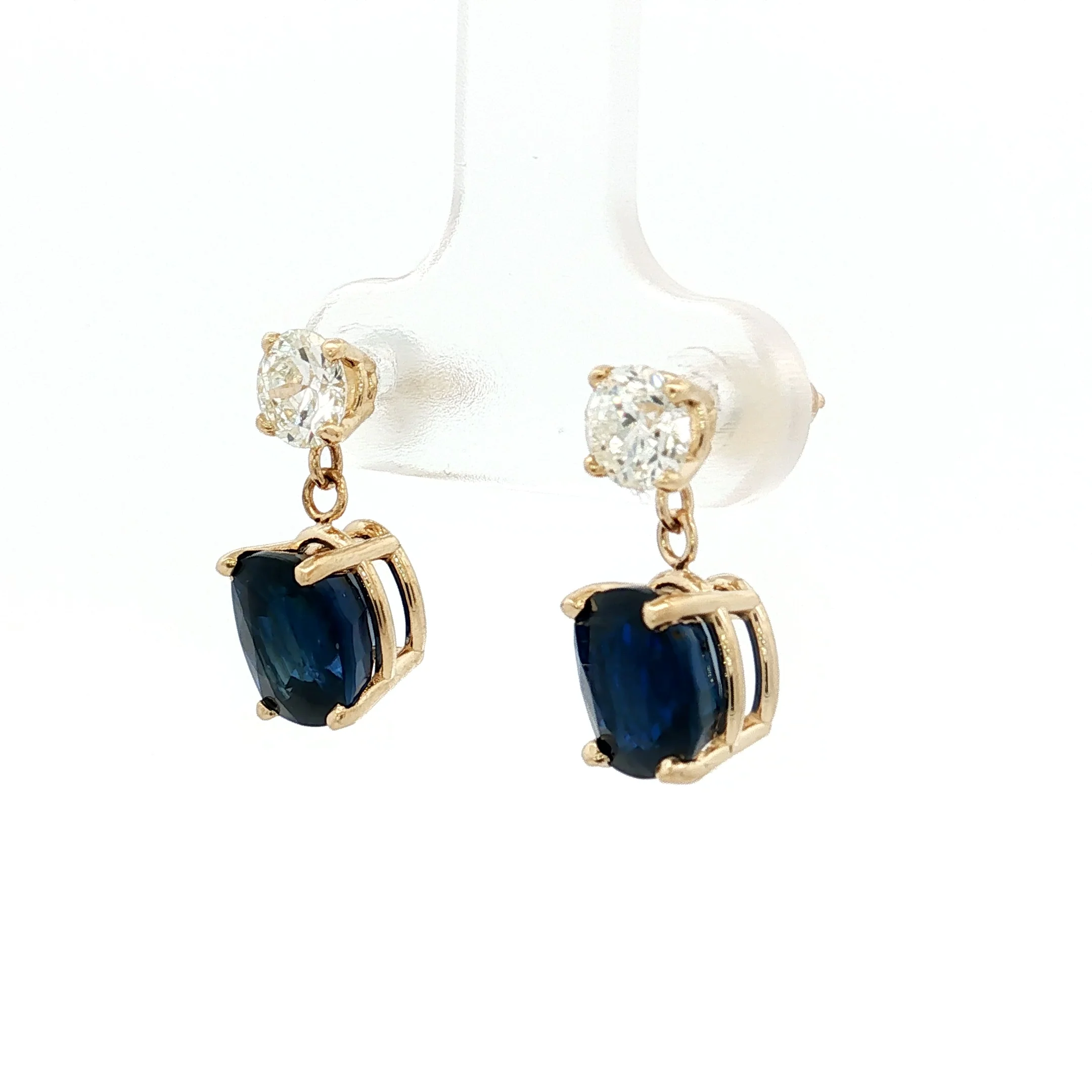 4.52 Cushion Sapphire & Diamond Drop Earrings 14k - Image 2