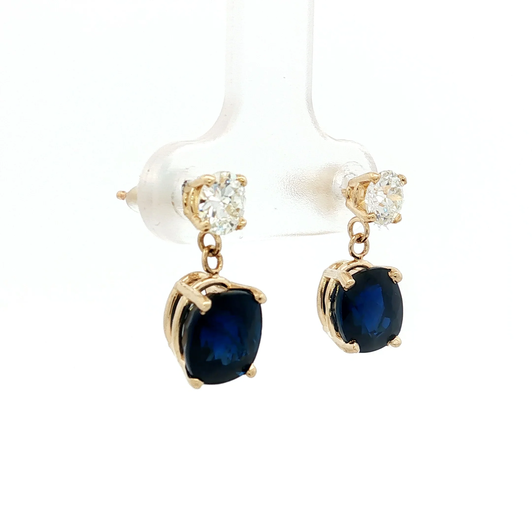 4.52 Cushion Sapphire & Diamond Drop Earrings 14k - Image 3