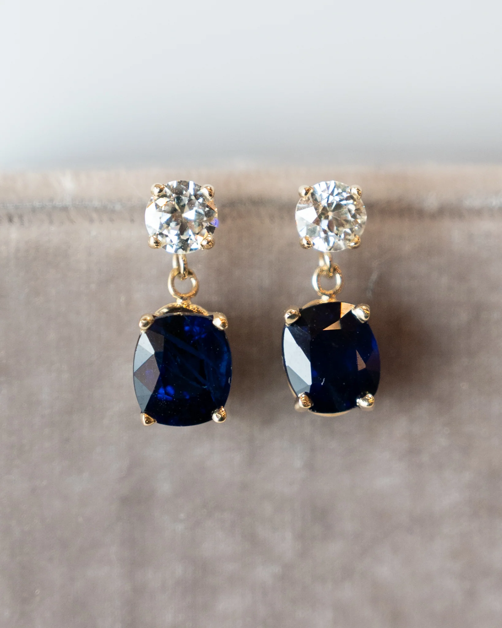 4.52 Cushion Sapphire & Diamond Drop Earrings 14k - Image 4