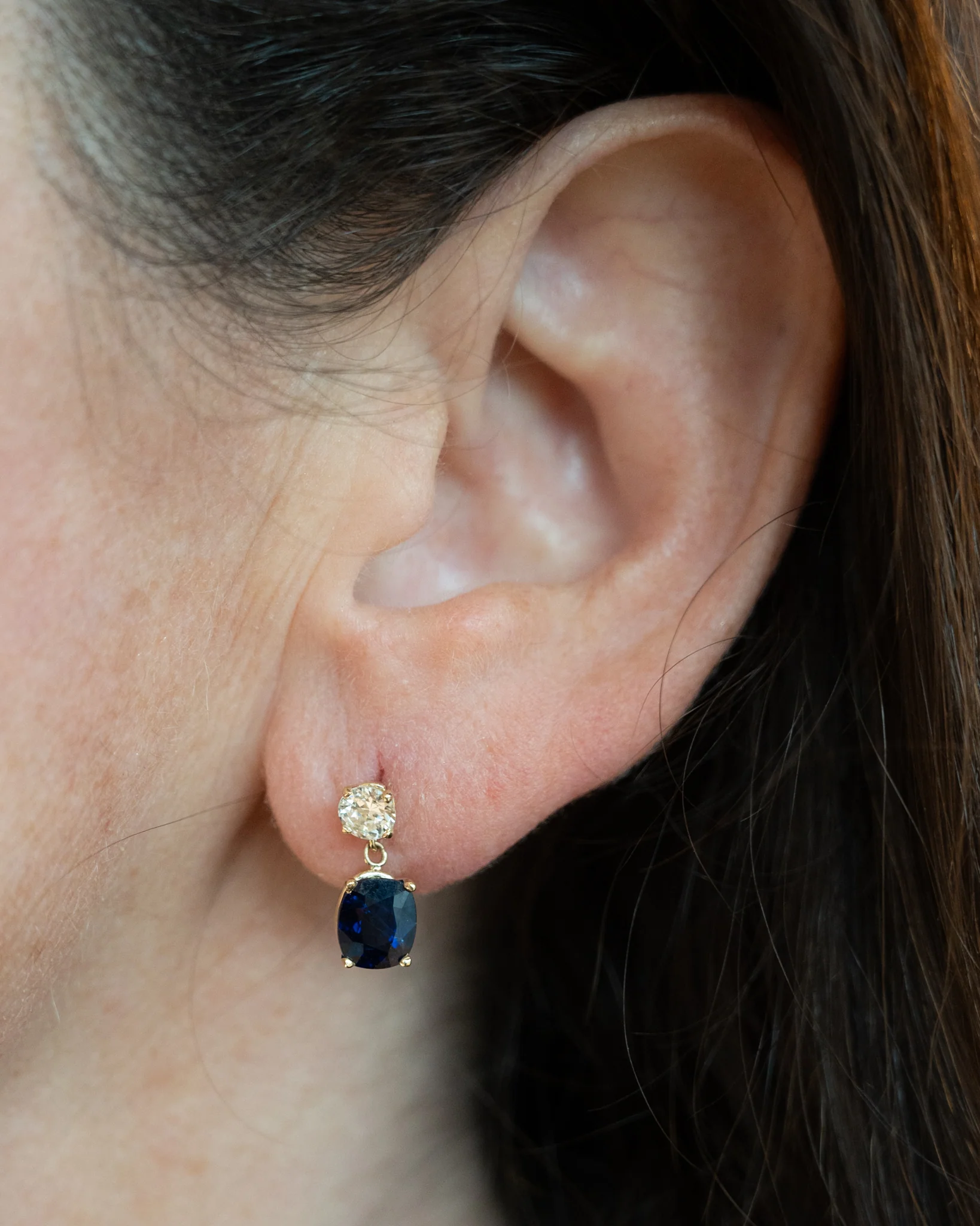 4.52 Cushion Sapphire & Diamond Drop Earrings 14k - Image 5