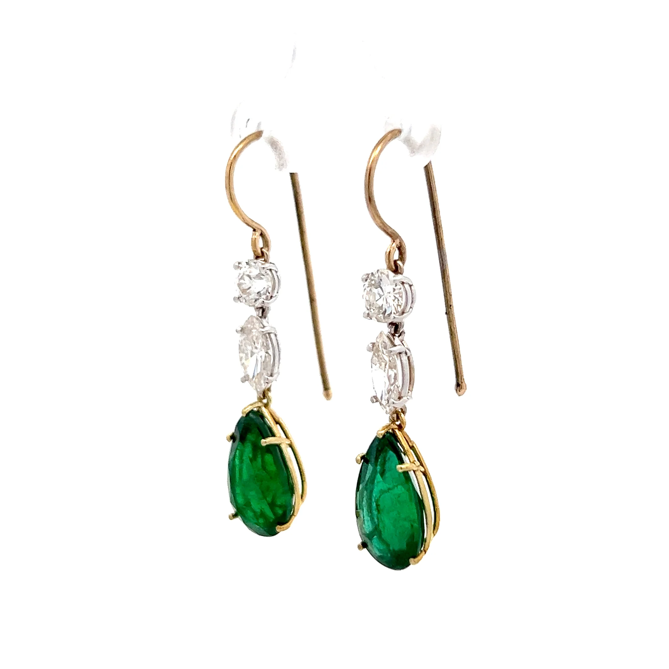 4.56 Pear Emerald & Diamond Drop Earrings in 14k - Image 2