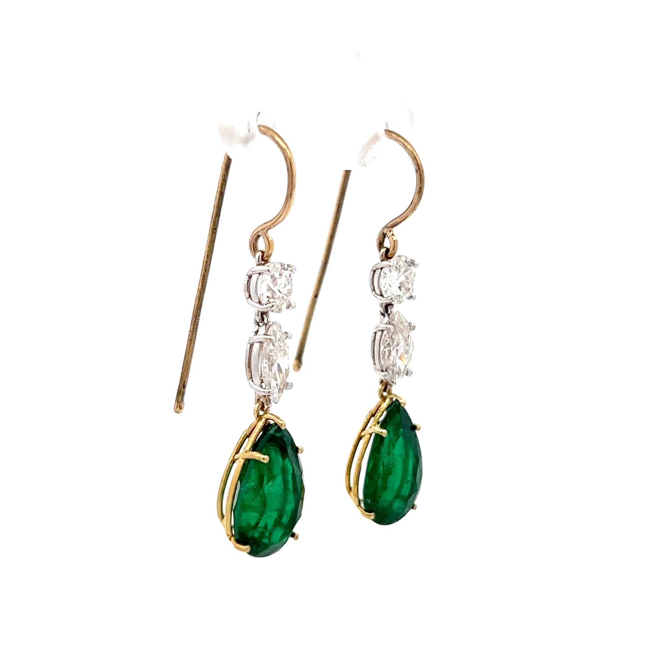 4.56 Pear Emerald & Diamond Drop Earrings in 14k - Image 3