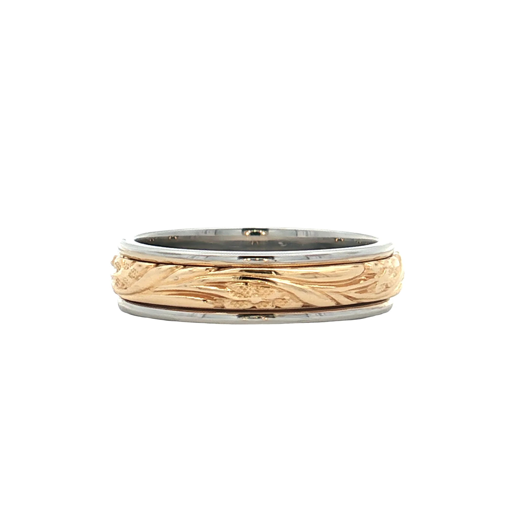 4.5mm Floral Engraved Two-Tone Wedding Band 14k - Image 2
