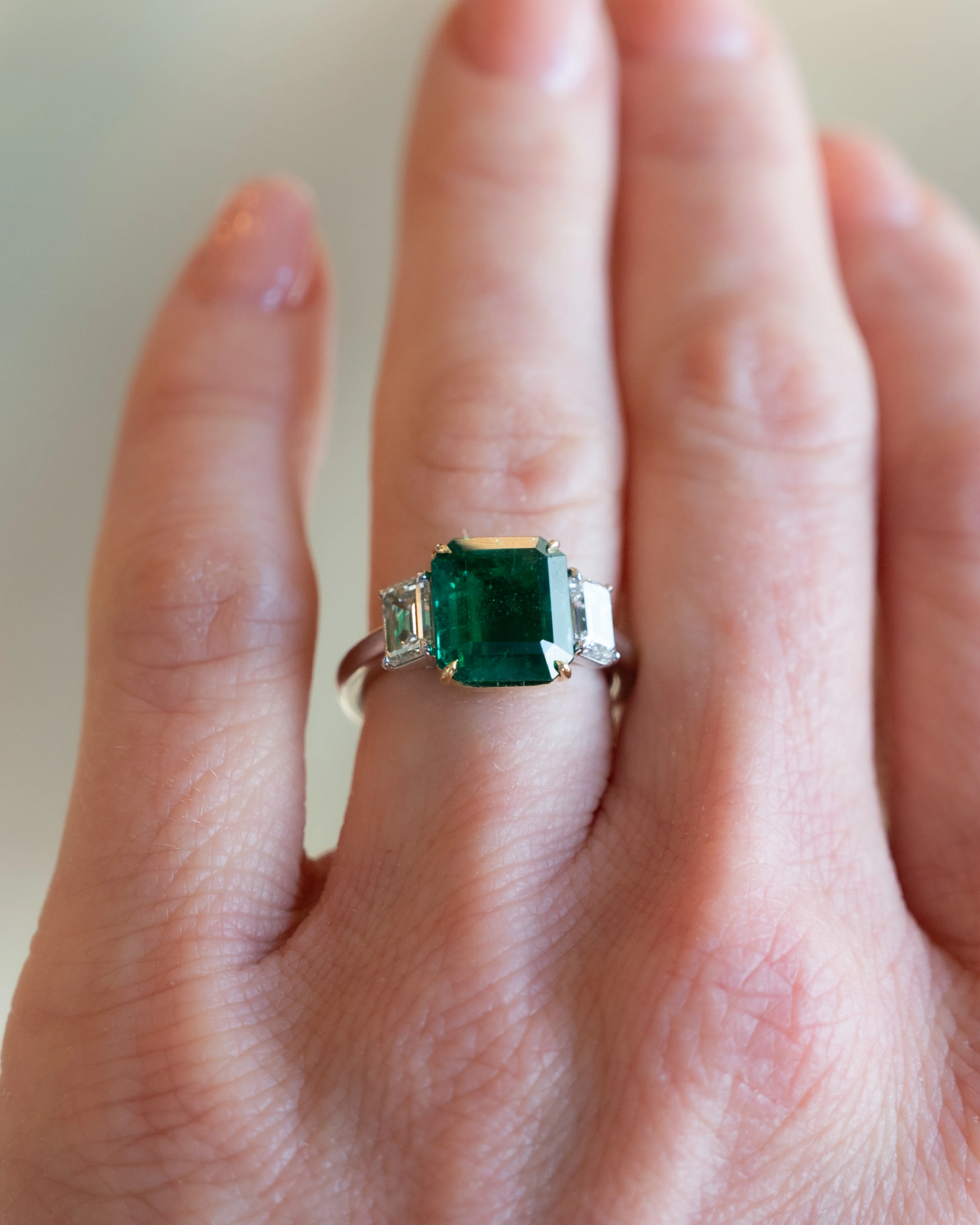 4.75 Emerald Cut Emerald Engagement Ring in Platinum - Image 7