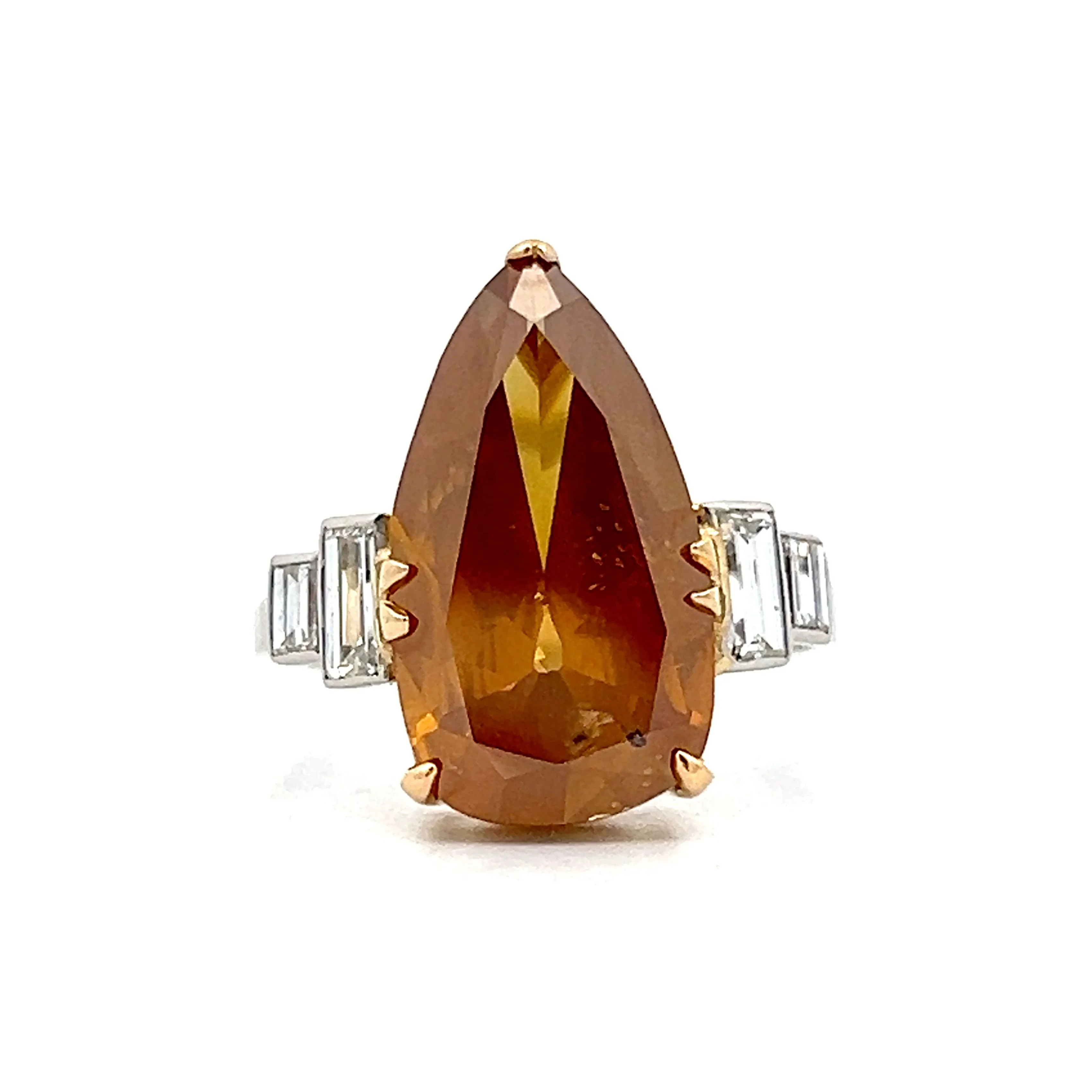 4.78 Pear Cut Brown Diamond in Yellow Gold & Platinum