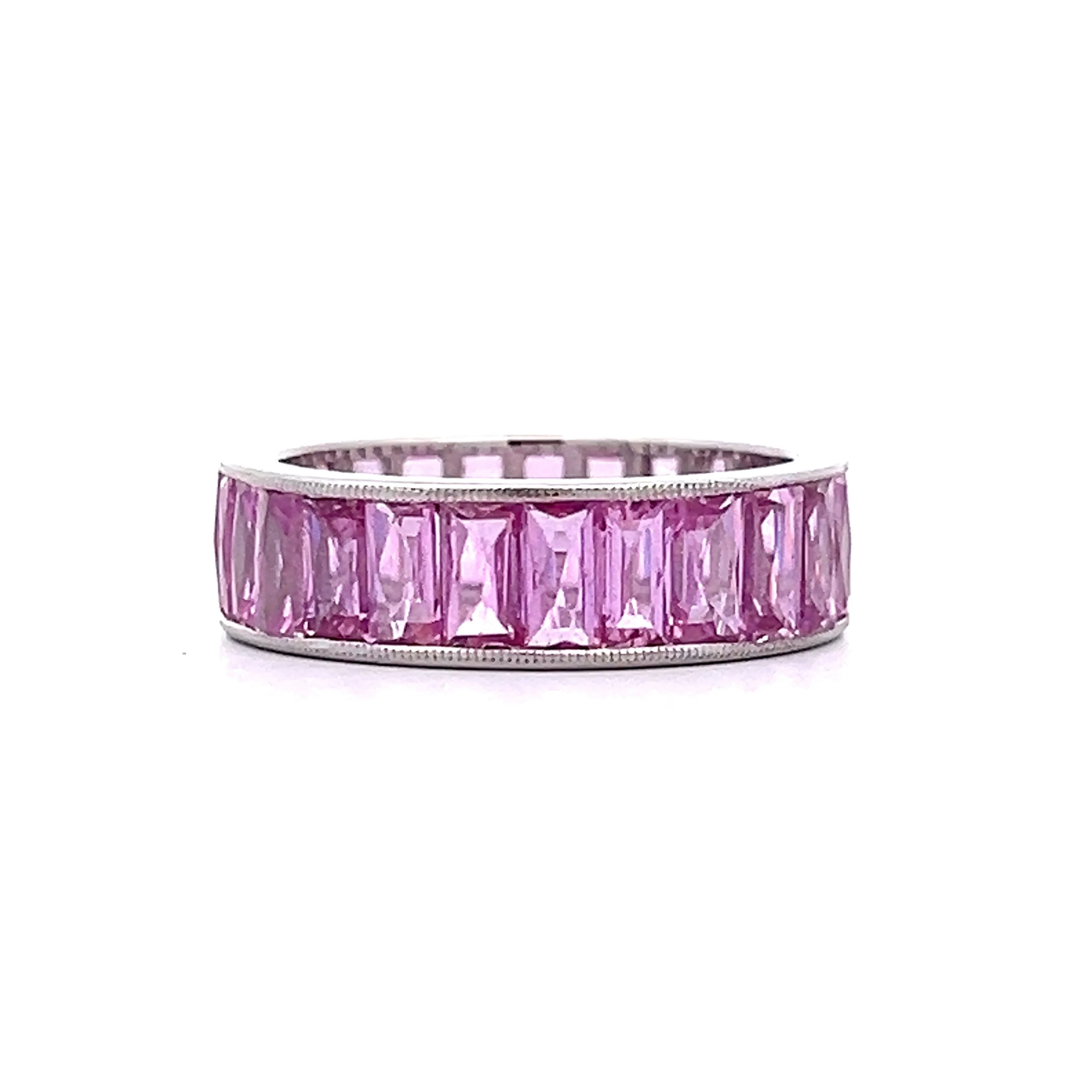 4.80 French Cut Pink Sapphire Eternity Band in Platinum - Image 3