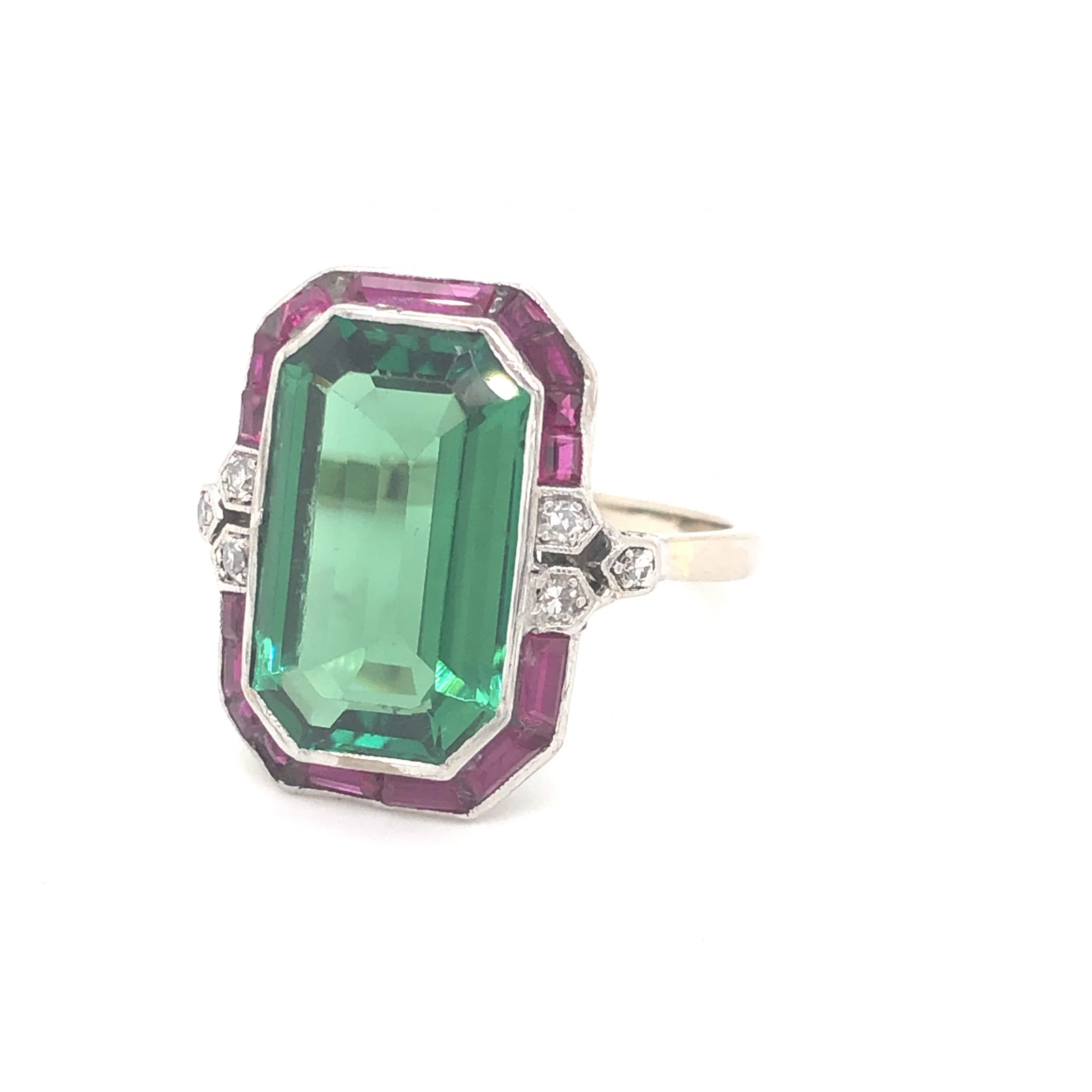 4.81 Art Deco Tourmaline & Ruby Ring with Diamonds in 14k - Image 2