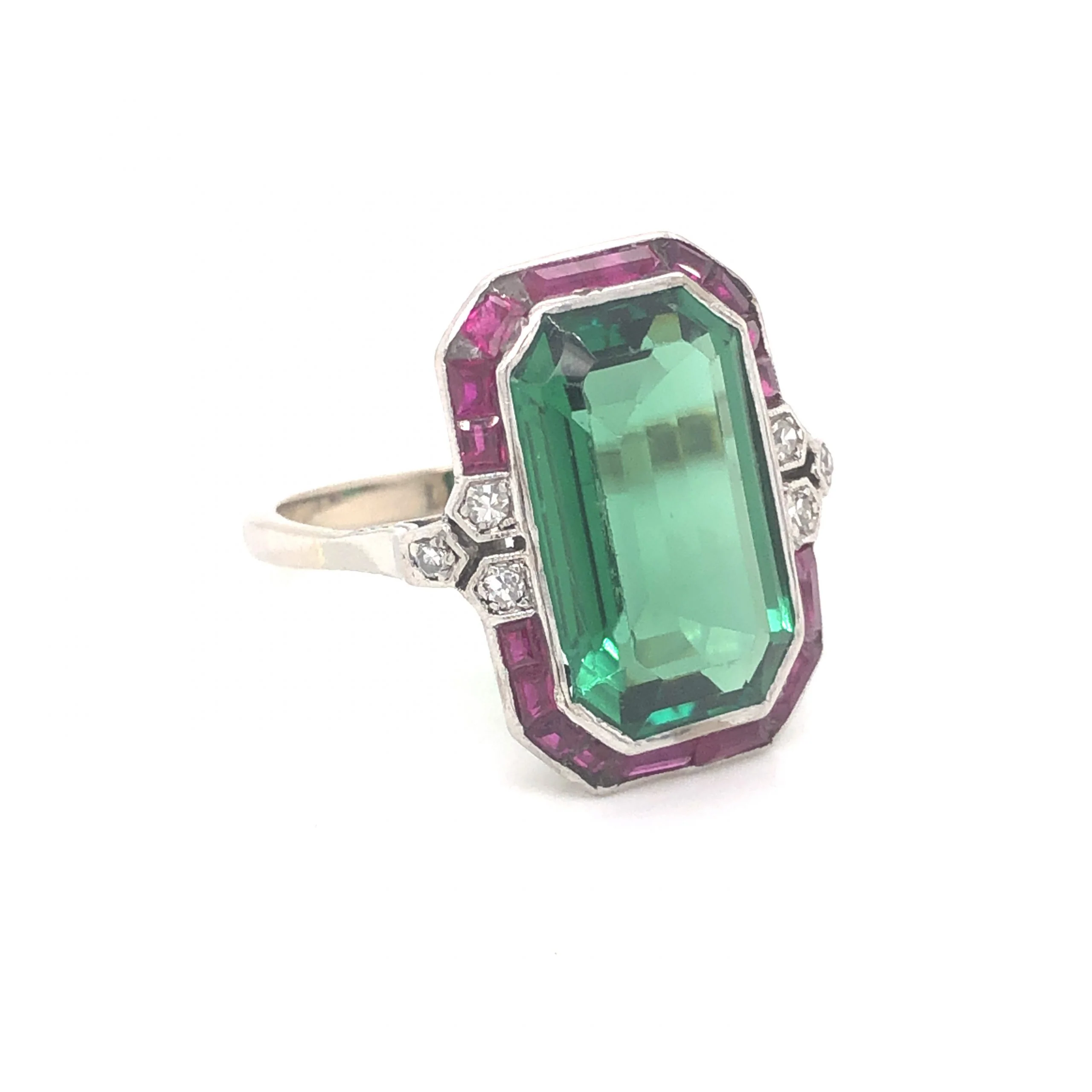 4.81 Art Deco Tourmaline & Ruby Ring with Diamonds in 14k - Image 3