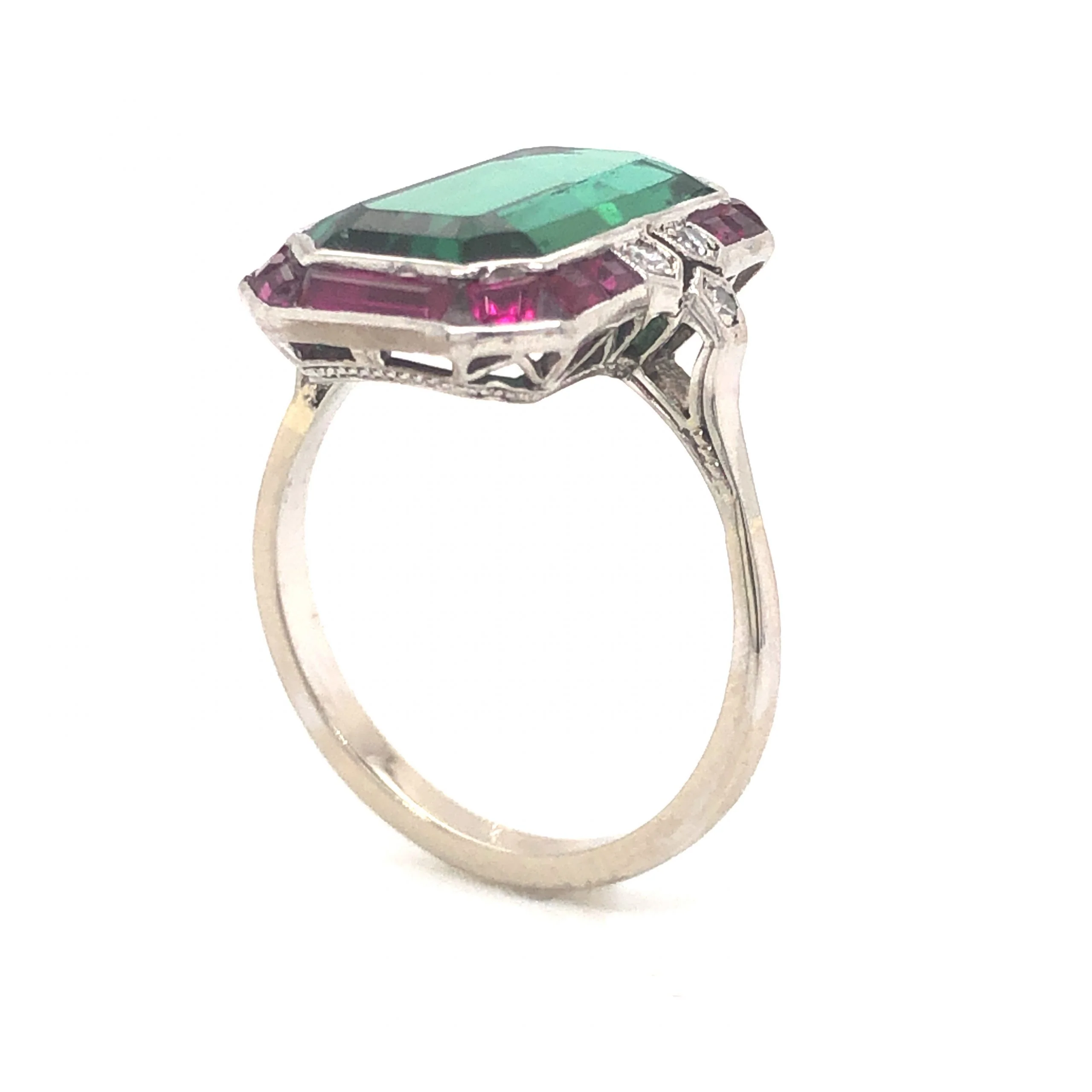 4.81 Art Deco Tourmaline & Ruby Ring with Diamonds in 14k - Image 4