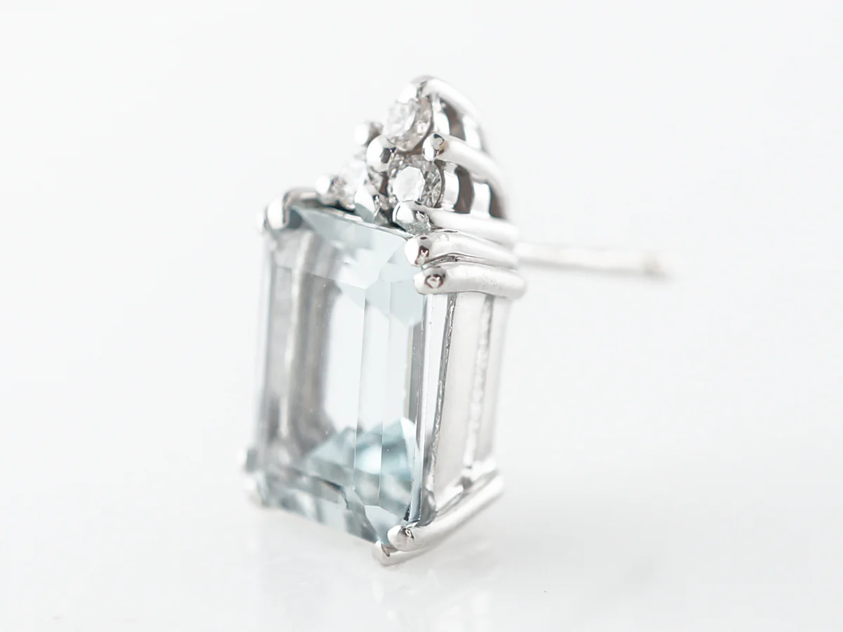 4.88 Emerald Cut Aquamarine & Diamond Earrings - Image 4