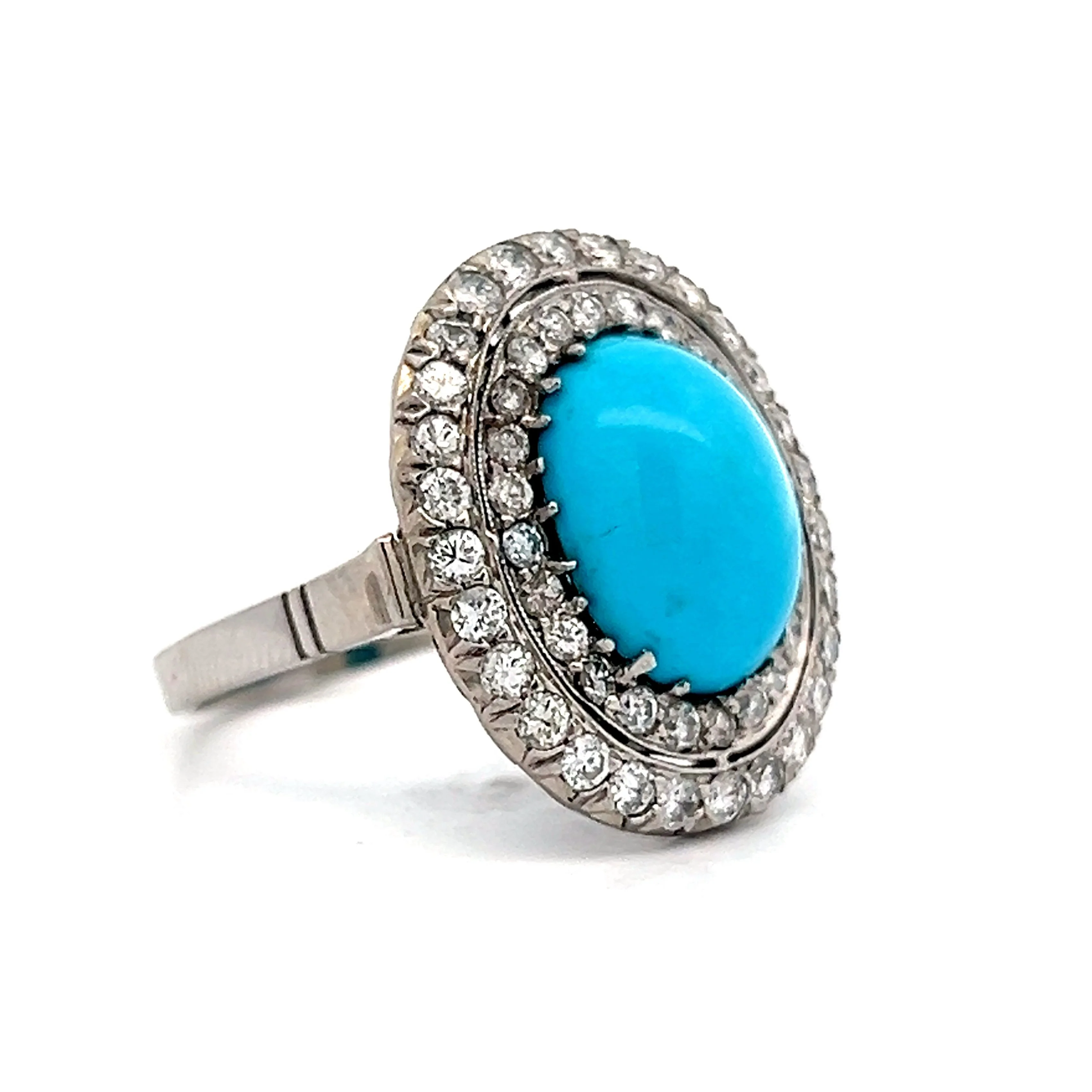 4.91 Vintage Turquoise Double Halo Cocktail Ring in Palladium - Image 3
