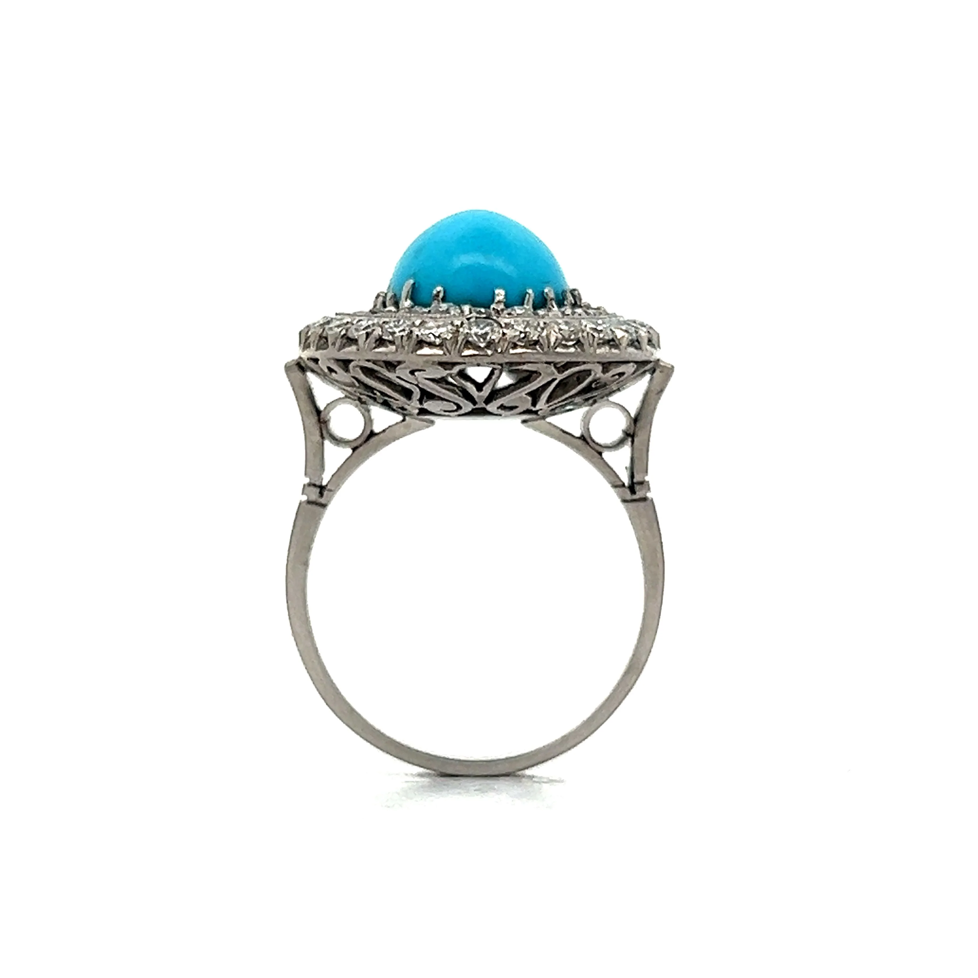 4.91 Vintage Turquoise Double Halo Cocktail Ring in Palladium - Image 4