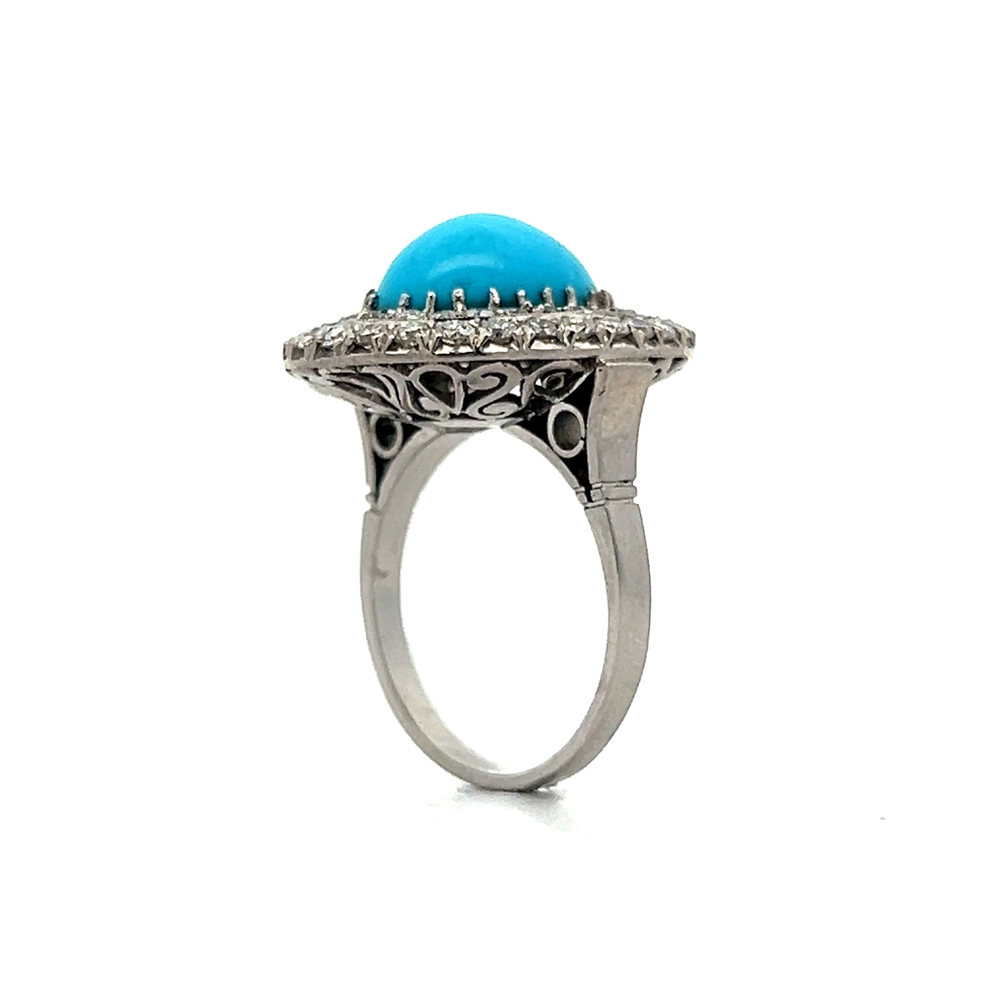 4.91 Vintage Turquoise Double Halo Cocktail Ring in Palladium - Image 5