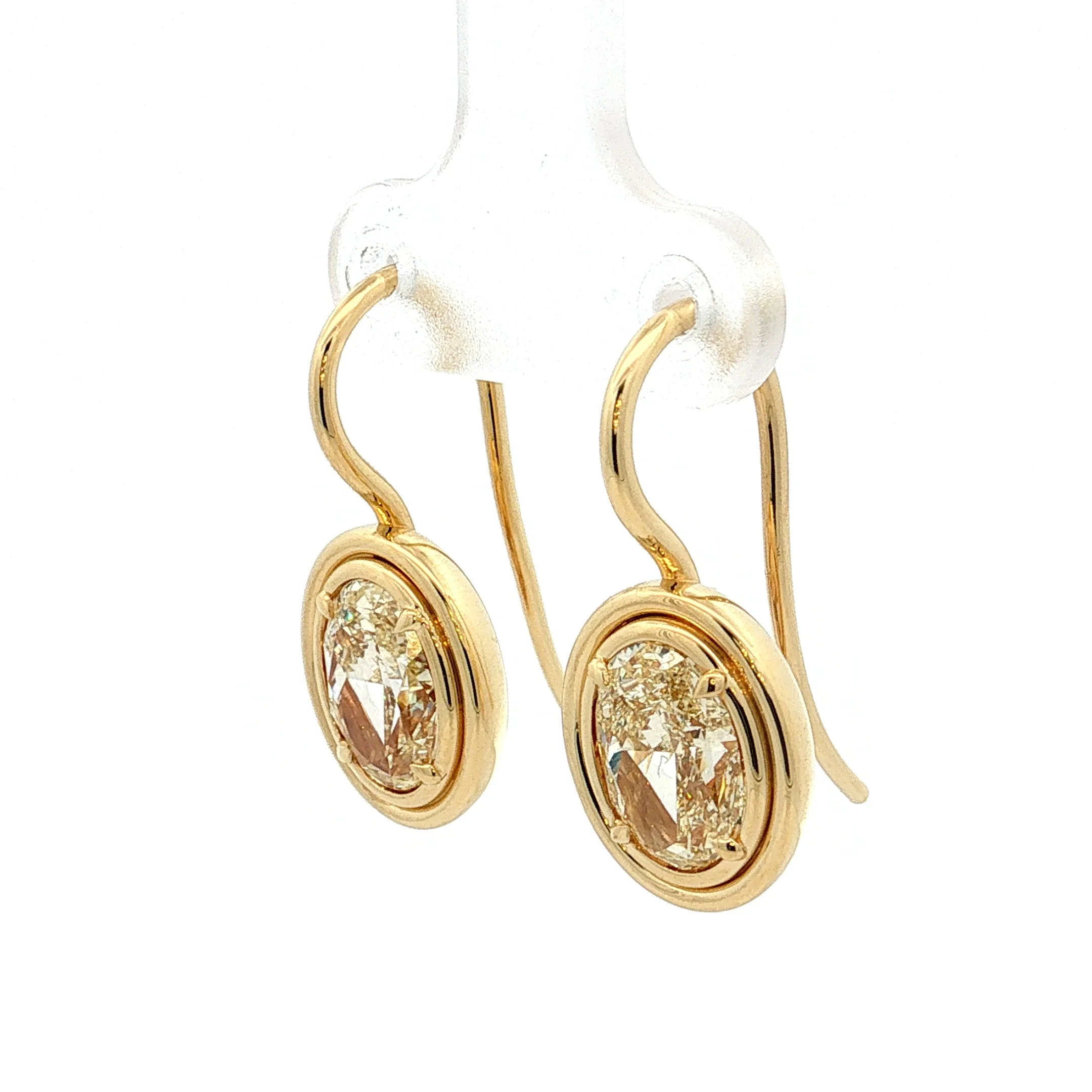 4.92 GIA Oval Diamond Drop Earrings 18k Yellow Gold - Image 2