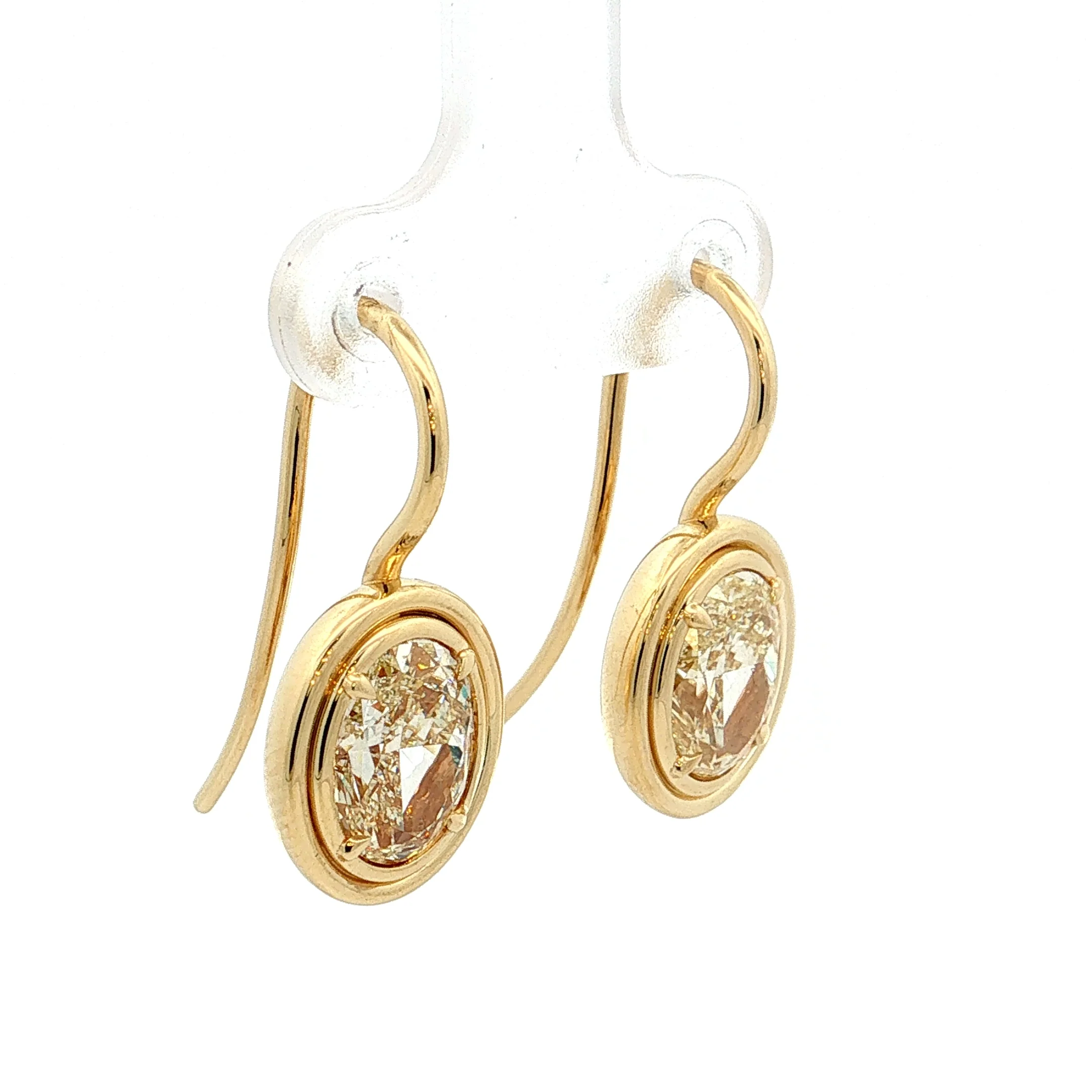 4.92 GIA Oval Diamond Drop Earrings 18k Yellow Gold - Image 3