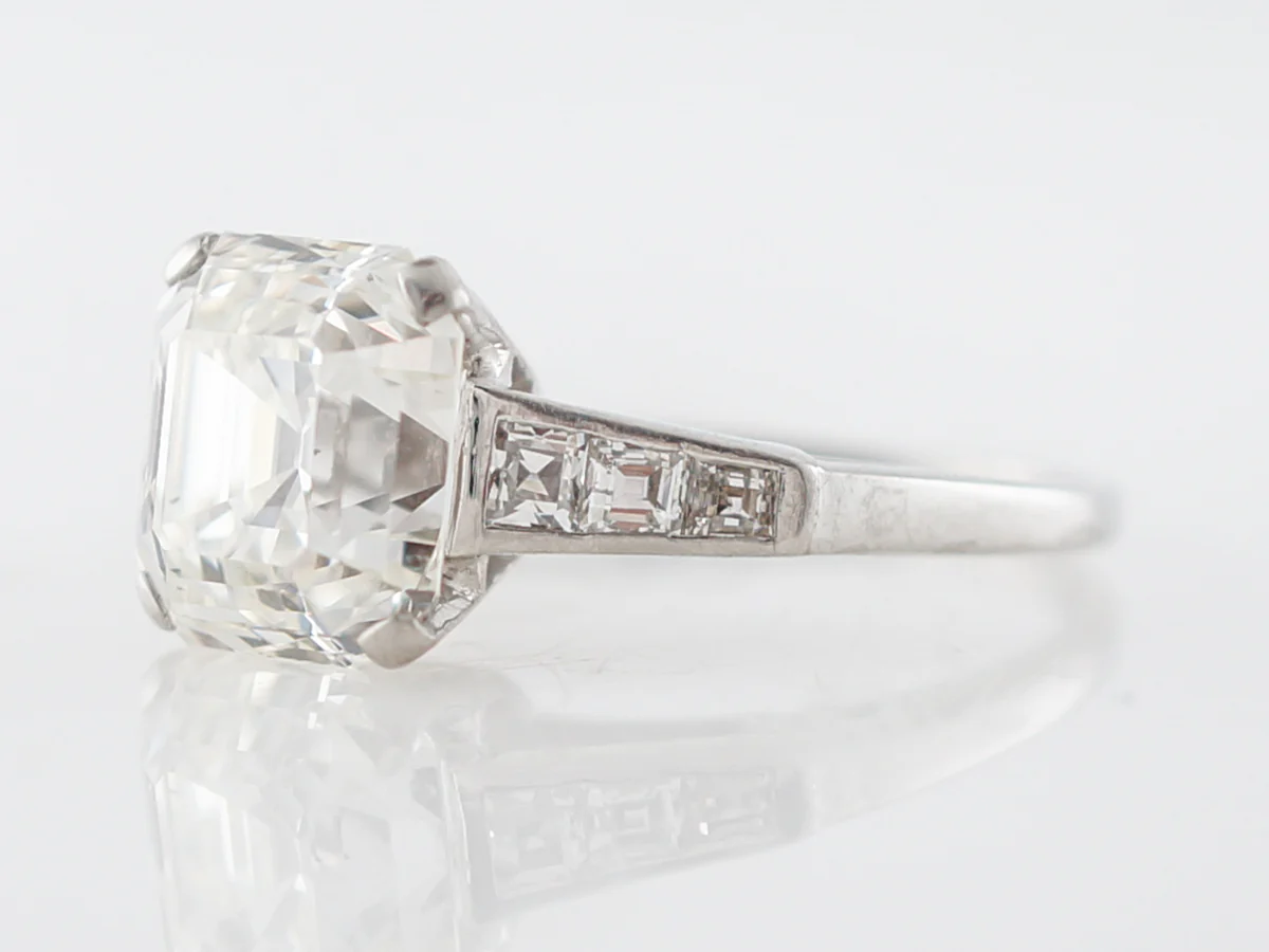 4 Carat Asscher Cut Vintage Art Deco Diamond Ring - Image 2