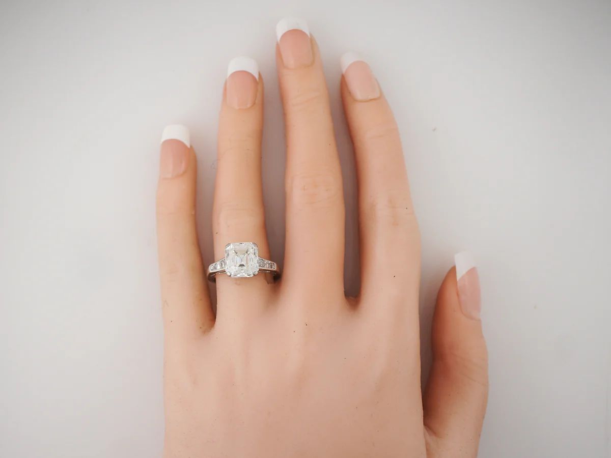 4 Carat Asscher Cut Vintage Art Deco Diamond Ring - Image 6