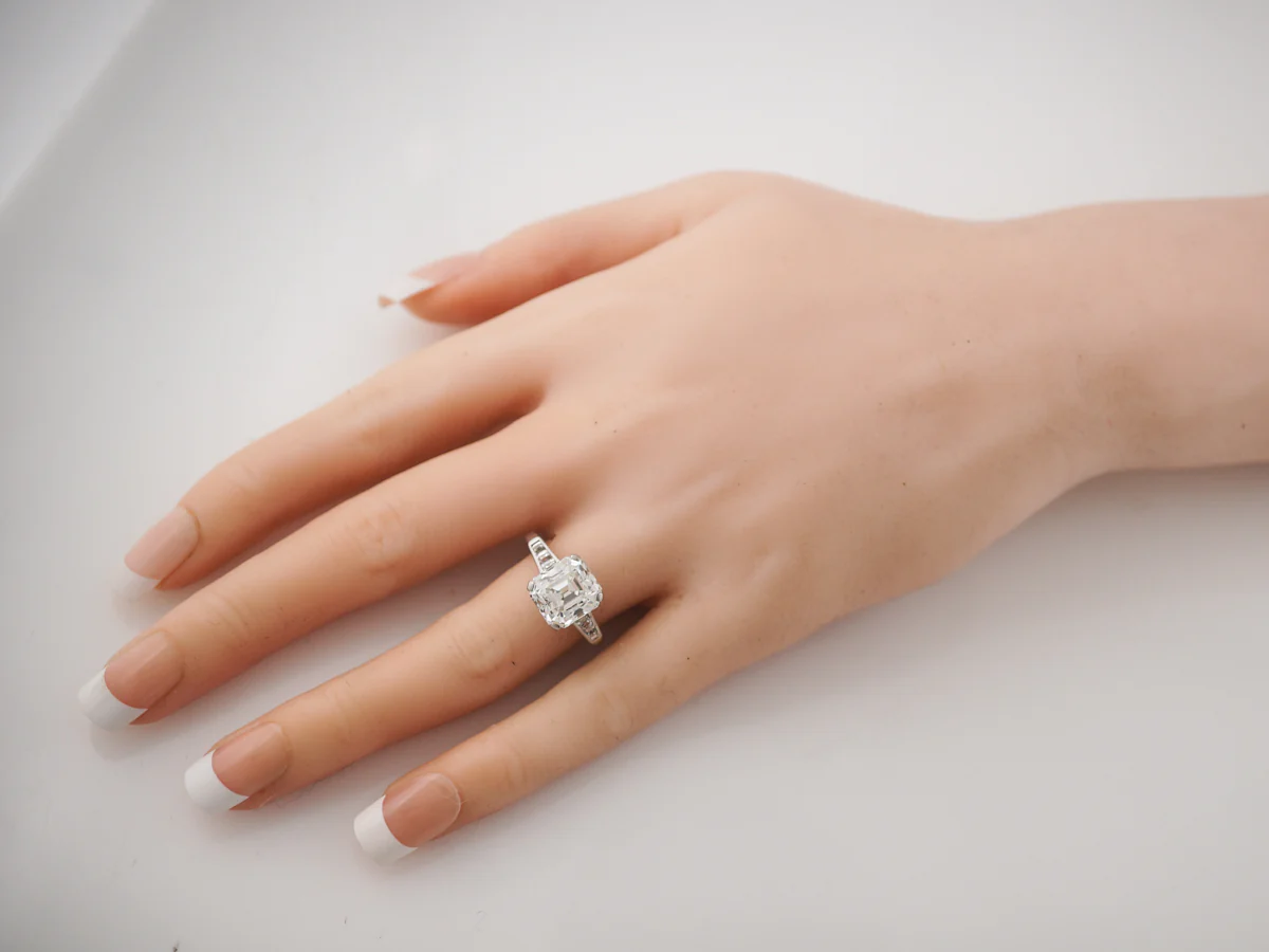 4 Carat Asscher Cut Vintage Art Deco Diamond Ring - Image 7
