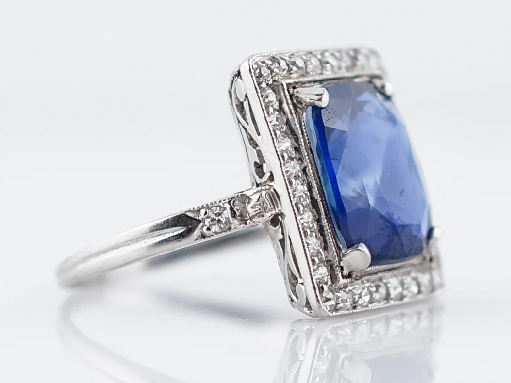 4 Carat Cushion Sapphire Engagement Ring Art Deco - Image 3