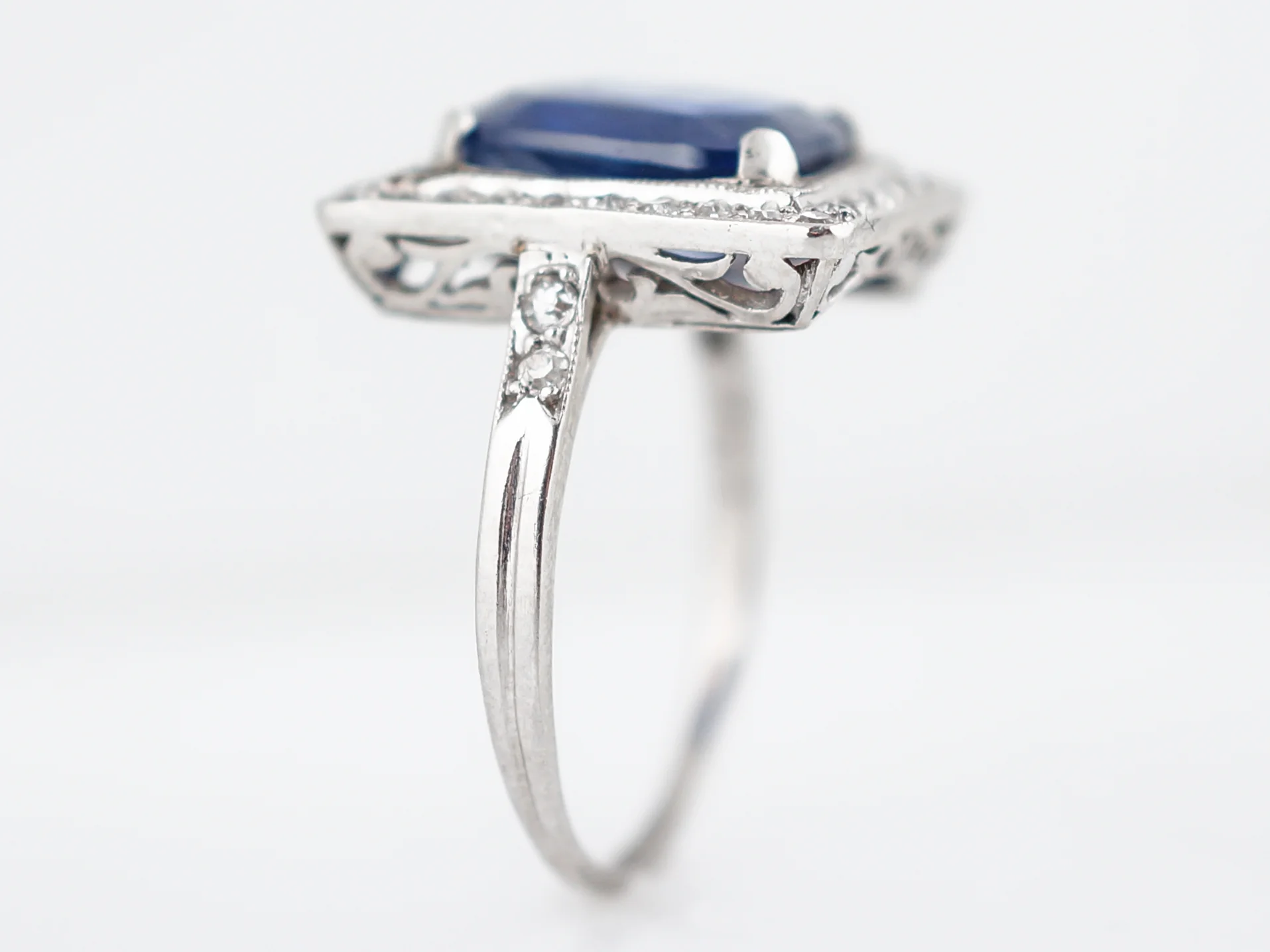 4 Carat Cushion Sapphire Engagement Ring Art Deco - Image 4