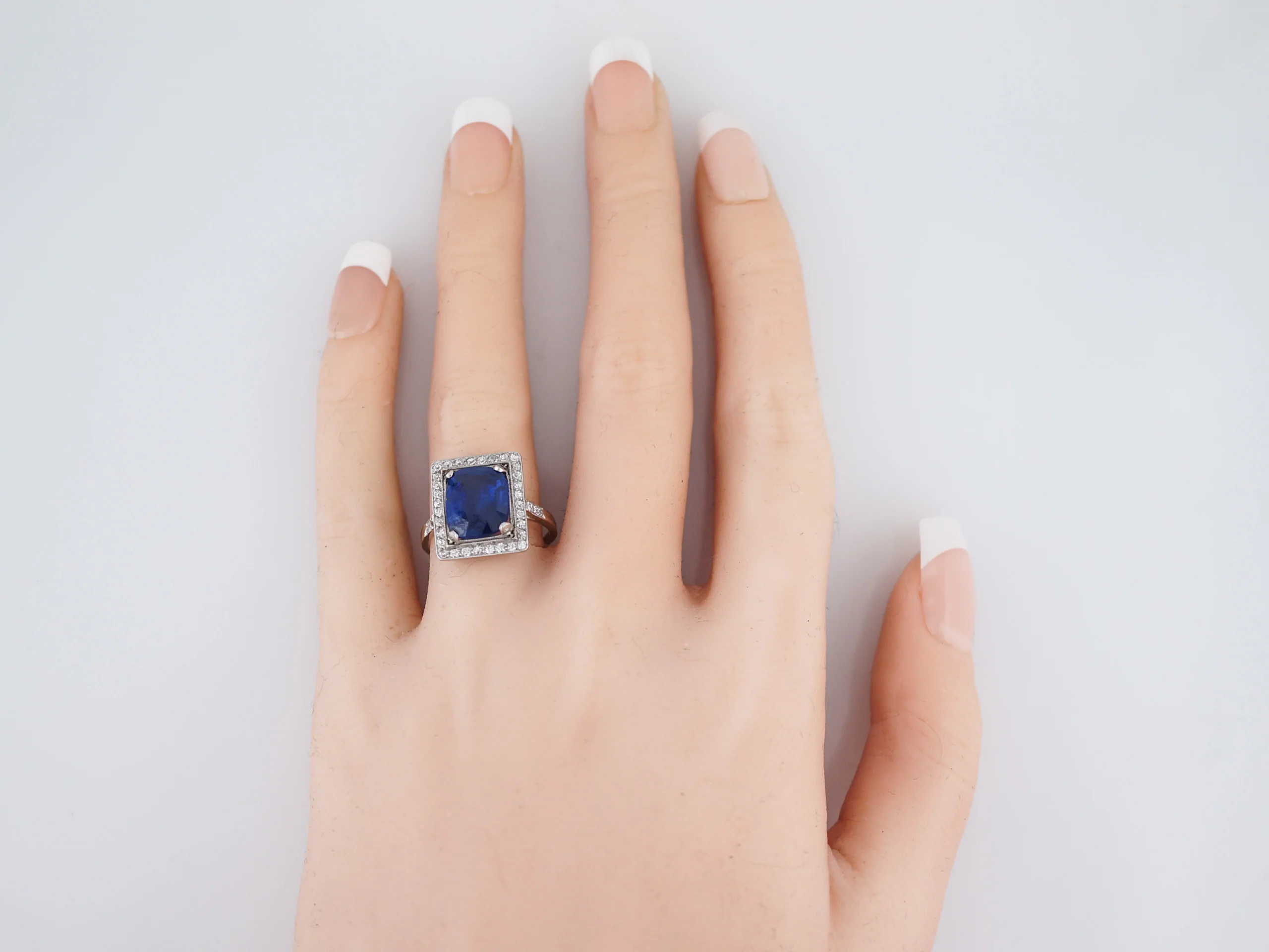 4 Carat Cushion Sapphire Engagement Ring Art Deco - Image 6