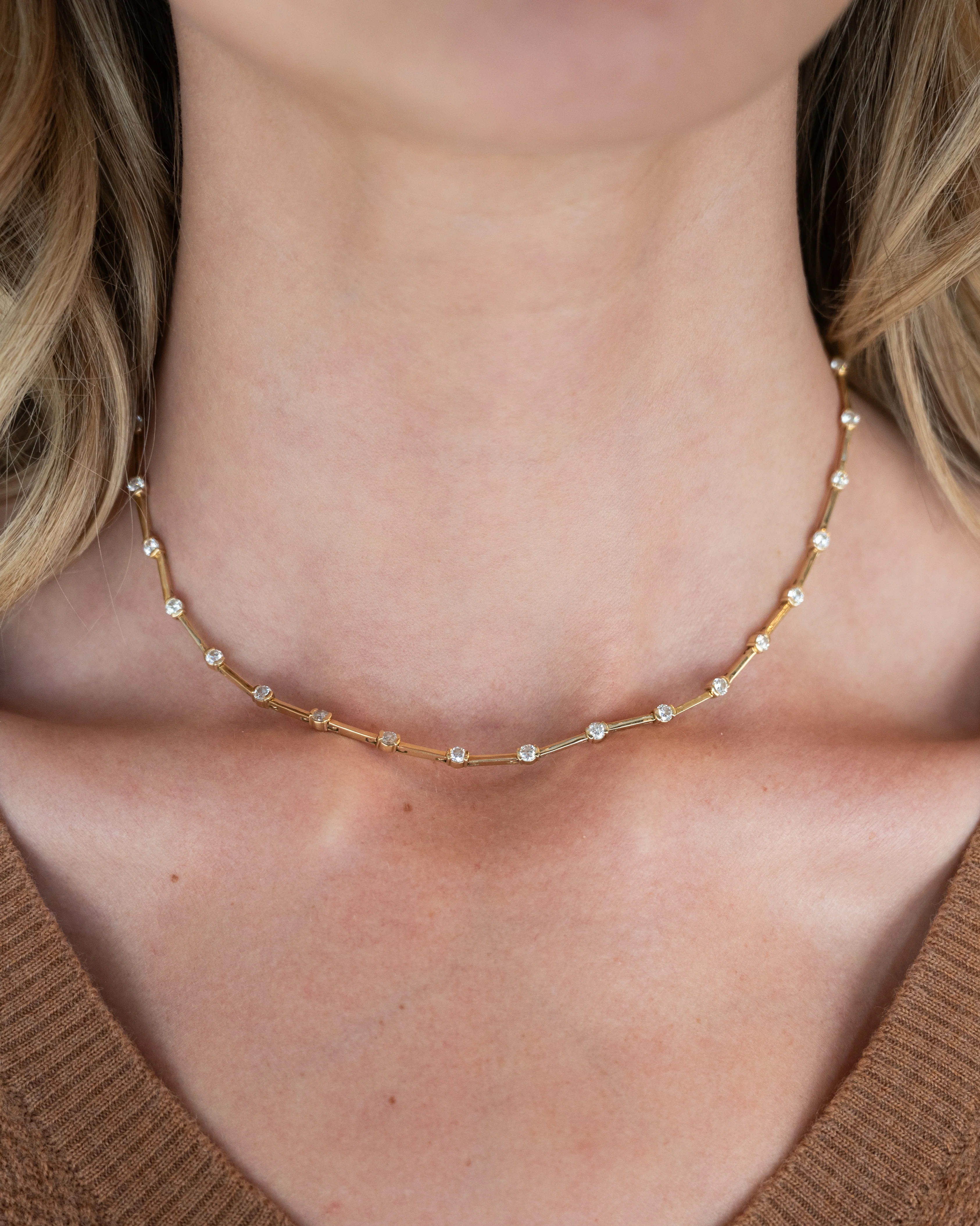 4 Carat Diamond Station Necklace 18k Yellow Gold - Image 6